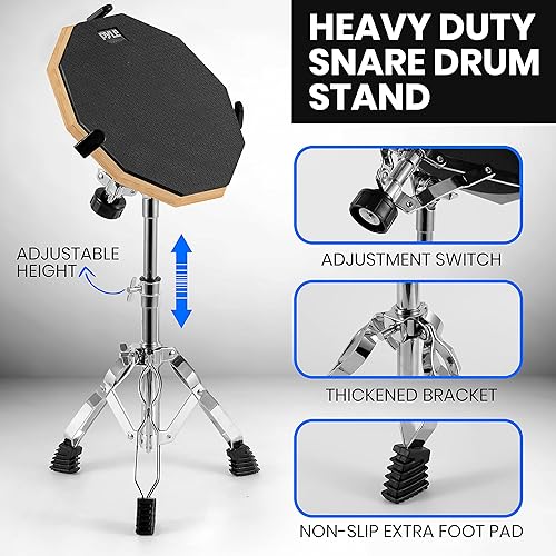 Miniatura 4 de Pyle Juego de almohadillas de práctica de 12 pulgadas con soporte de trampa, batería silenciosa de goma de doble cara con accesorios de batería,