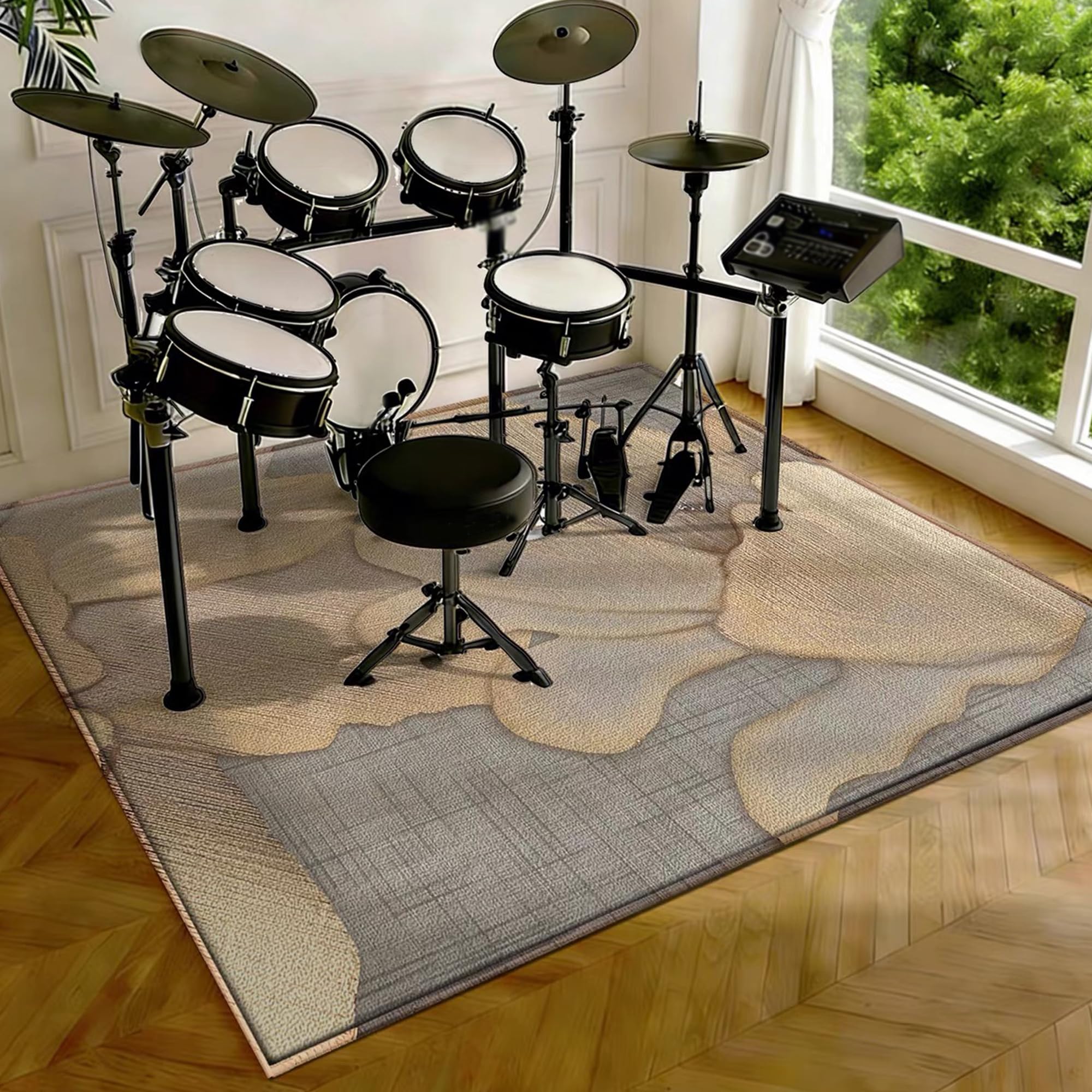 Drumming Drum Rugs, Drum Mat Drum Rug Non Slip Soundproof Mats, 110 x 80 cm Drum Carpet for Drummers Outdoor, Electronic Drum Set Practice Music Rug, Floor Protection Pad for Splash Cymbal Stands