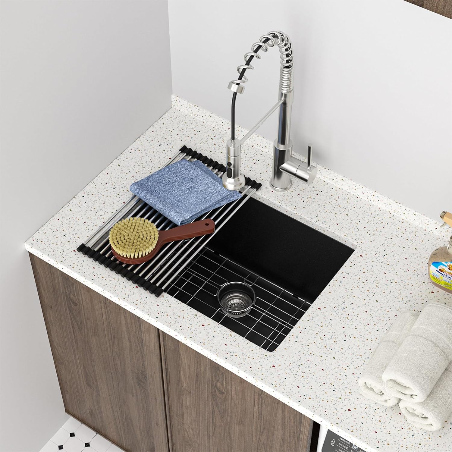 Lordear Granite Composite Laundry Sink 24×18 Inch Undermount Laundry Room Utility Black 12 Inch Deep Under Counter 24x18x12 Inch