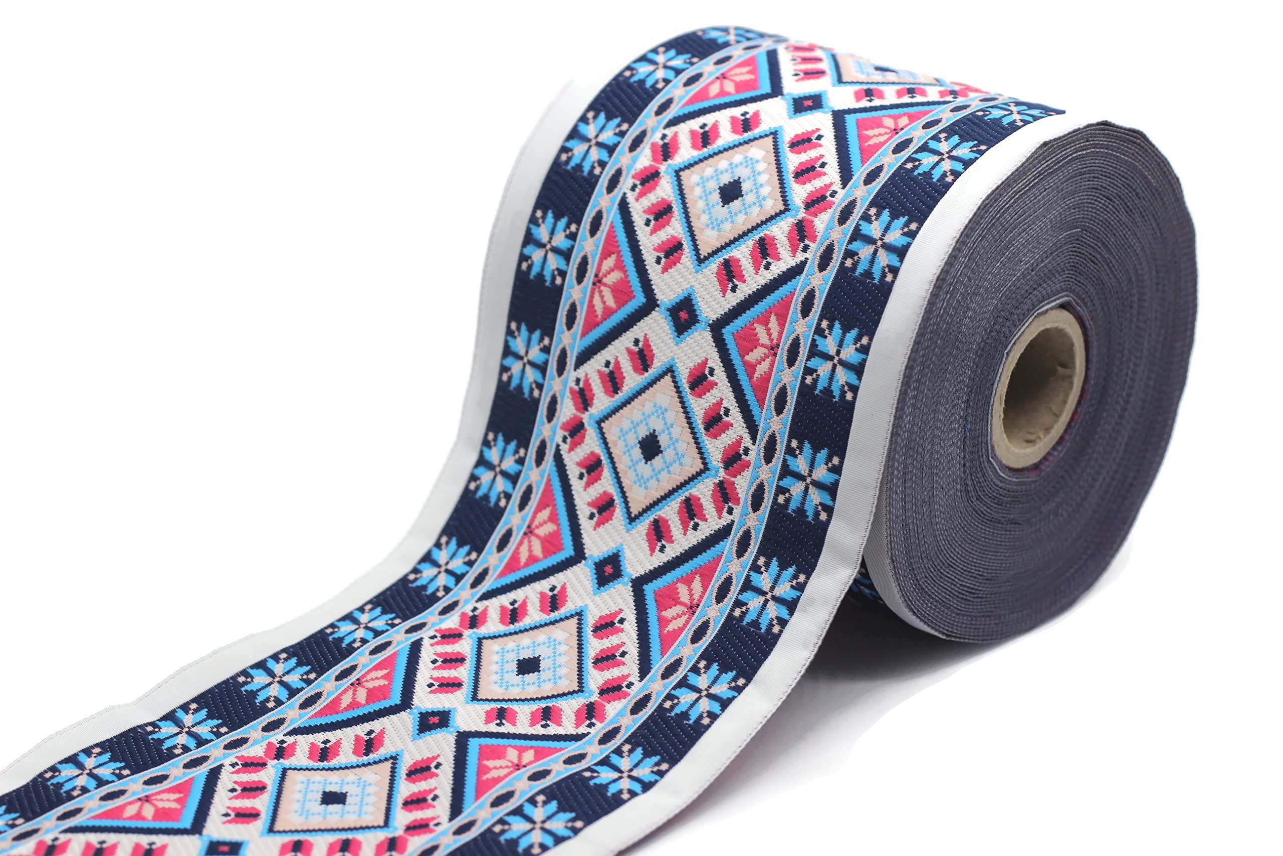 10 mètres de ruban jacquard de style Bleu Geometrique Motif des rubans de tissu pour artisanat 100mm