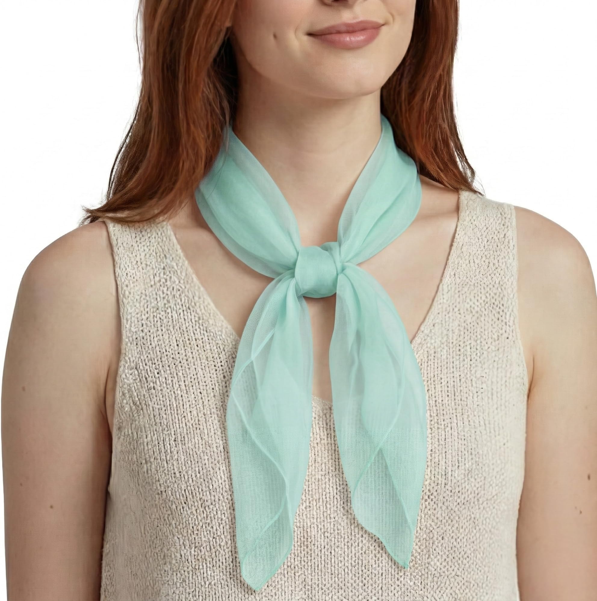 Basic Sense Square Scarf - Embossed Organza-Feel Sheer Necktie - 1950s 60s Retro Style Lightweight Headwrap for Women & Groups - 24 x 24 inches
