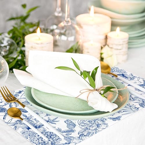 Miniatura 5 de Paquete de 50 manteles individuales de papel de flores y pájaros, ramas de hortensias azules y blancas, manteles individuales desechables de 11 x 17
