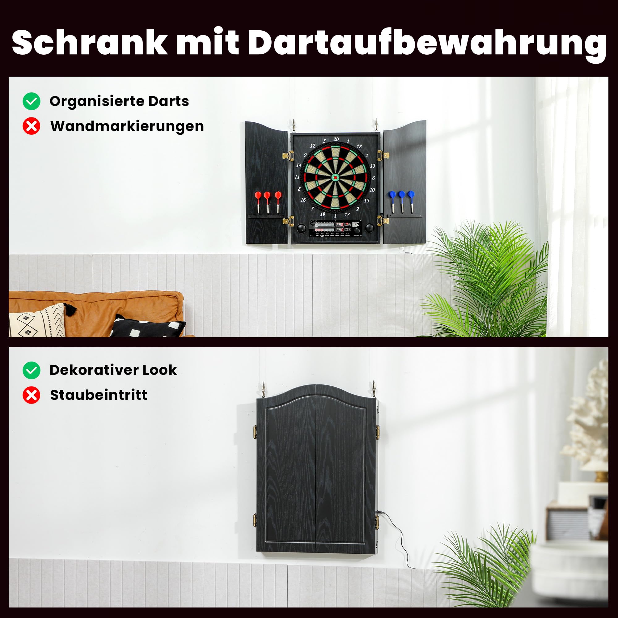 SPORTNOW Cible de fléchettes électronique E avec armoire, affichage LED, annonces vocales, 6 fléchettes souples, 25 jeux