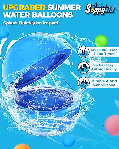 Miniatura 7 de SOPPYCID - 20 globos de agua reutilizables, juguetes de piscina y playa para niños, diversión de verano al aire libre, juguetes de agua para niños y