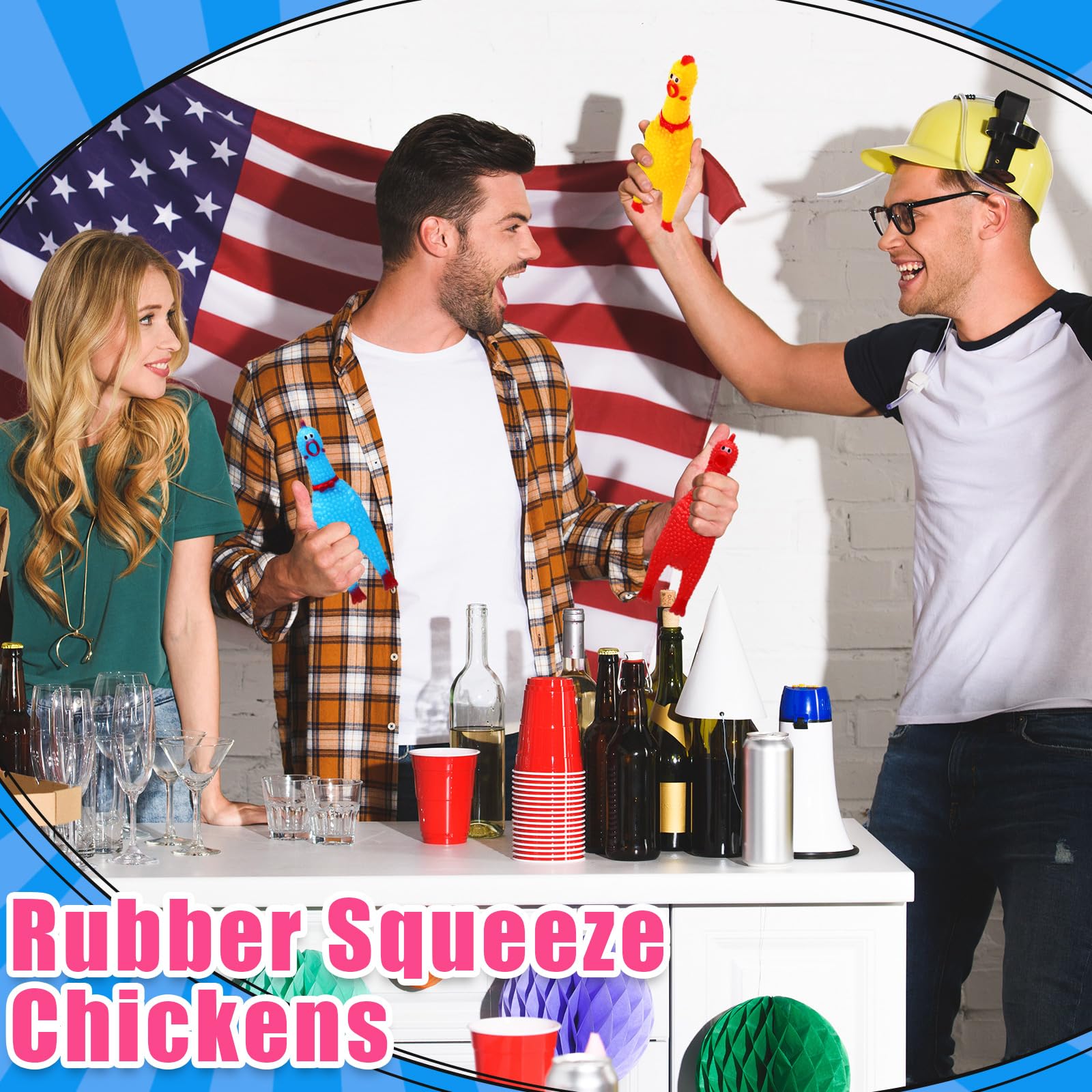 Libima 150 Stück 16,3 cm Gummi-Huhn-Quietschspielzeug, Mini-Spielzeug für Hunde, Haustiere und Partygeschenke, Stressabbau und reduziert Trennungsangst (gemischte Farben)