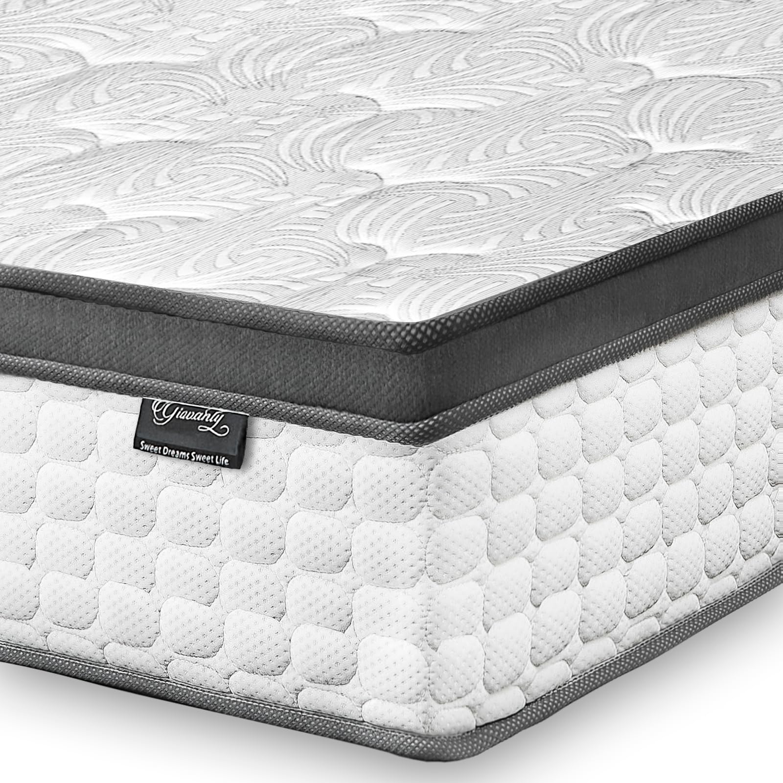 Giovanly 10 Inch Double Size Mattress, Hybrid Mattress in a box Gel Memory Foam, Pocket Springs, Medium Firm & Silent Sleep & Reinforced Edge & Pressure - Motion Isolation 135x190x25 cm