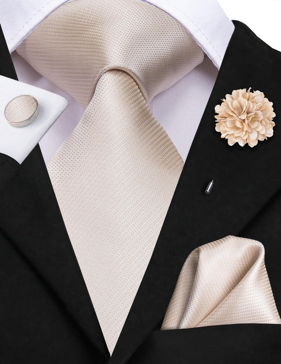 Hi-Tie Herren-Krawatten-Set Seiden-Paisley-Streifen-Einheitskrawatte mit Blumen-Lapelpin-Set