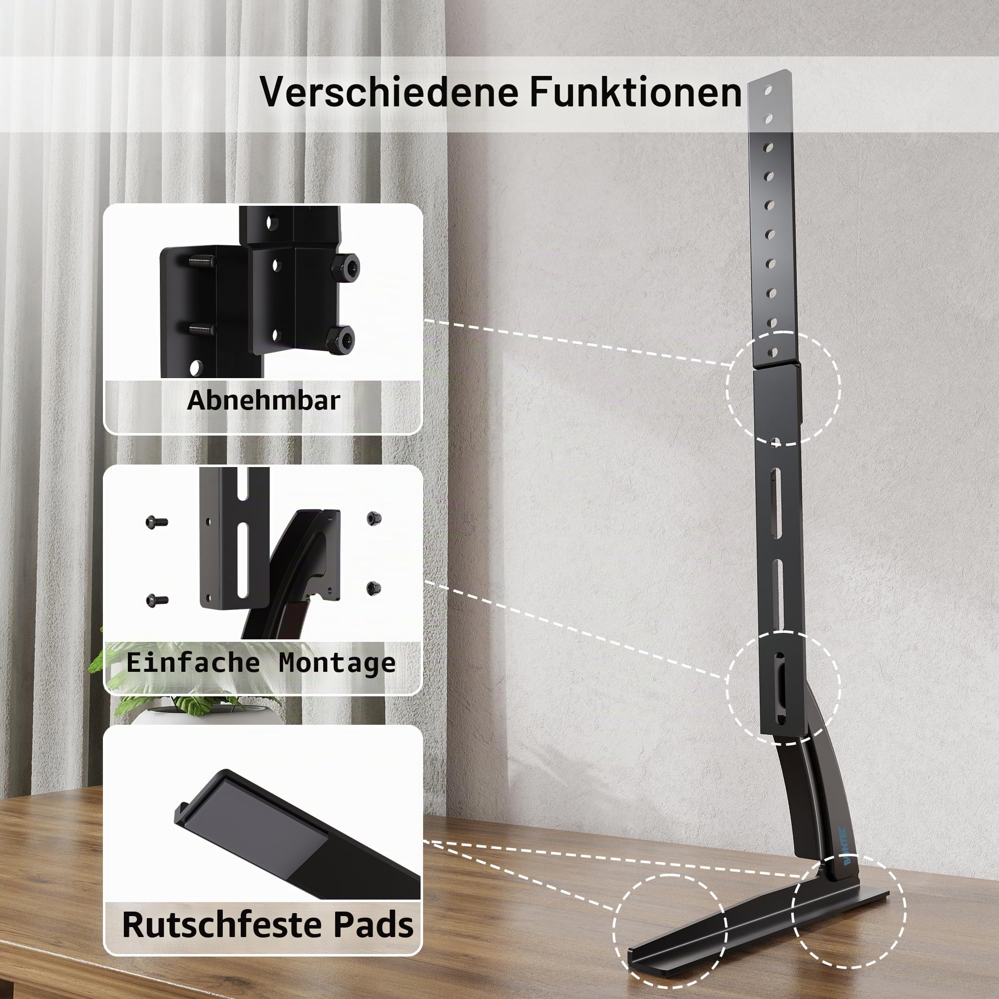 BONTEC TV Standfuß für 22–65 Zoll Fernseher, Höhenverstellbarer Universal Standfuß bis 50 kg, Kompatibel mit VESA 50×50 bis 800×400 mm, Stabile Stahlkonstruktion, Platzsparendes Design