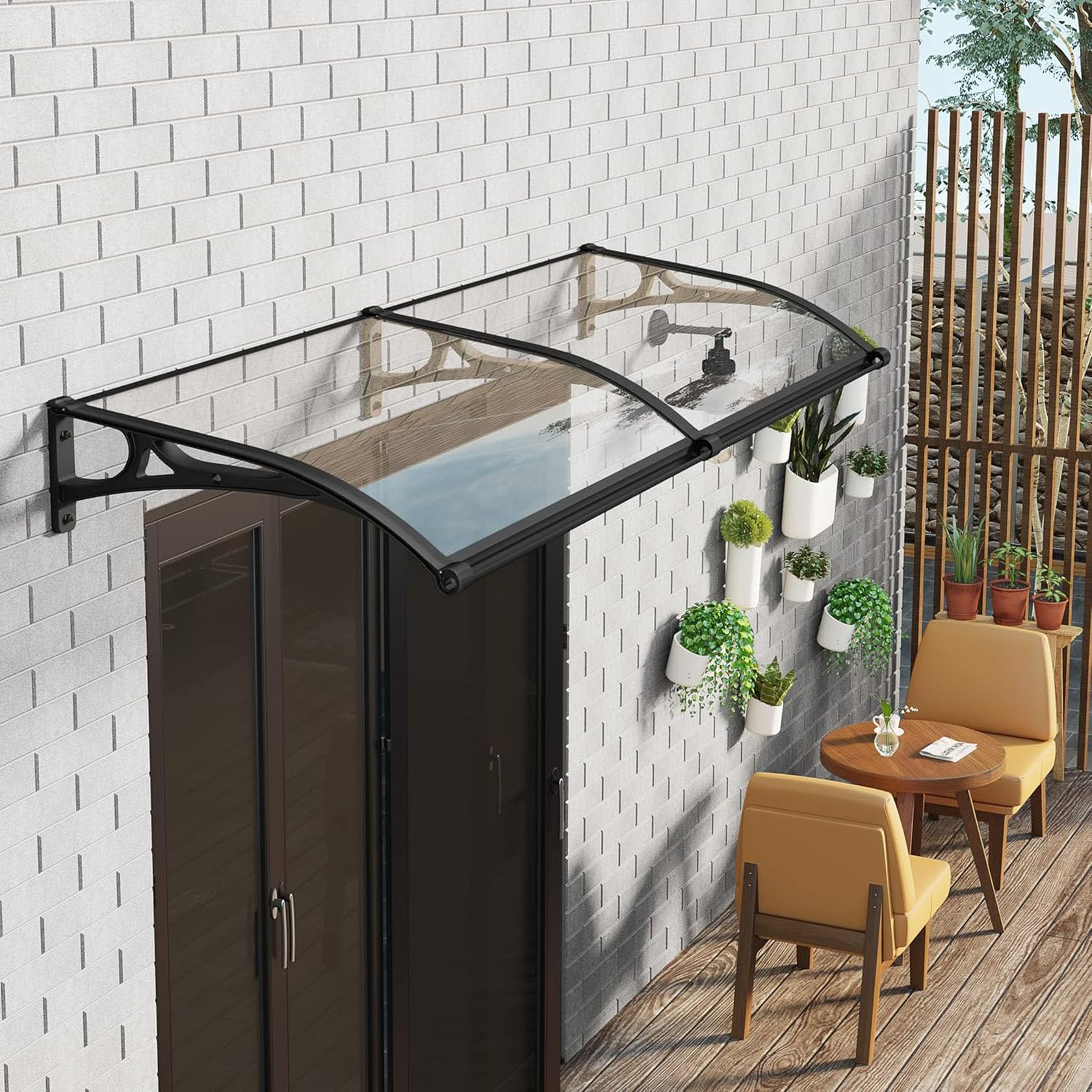 CZYZMDD Door Awning with Aluminum Bracket High Transparency PC Panel Weatherproof Sun Shade & for House Porch Patio - 120x200cm/47x79in