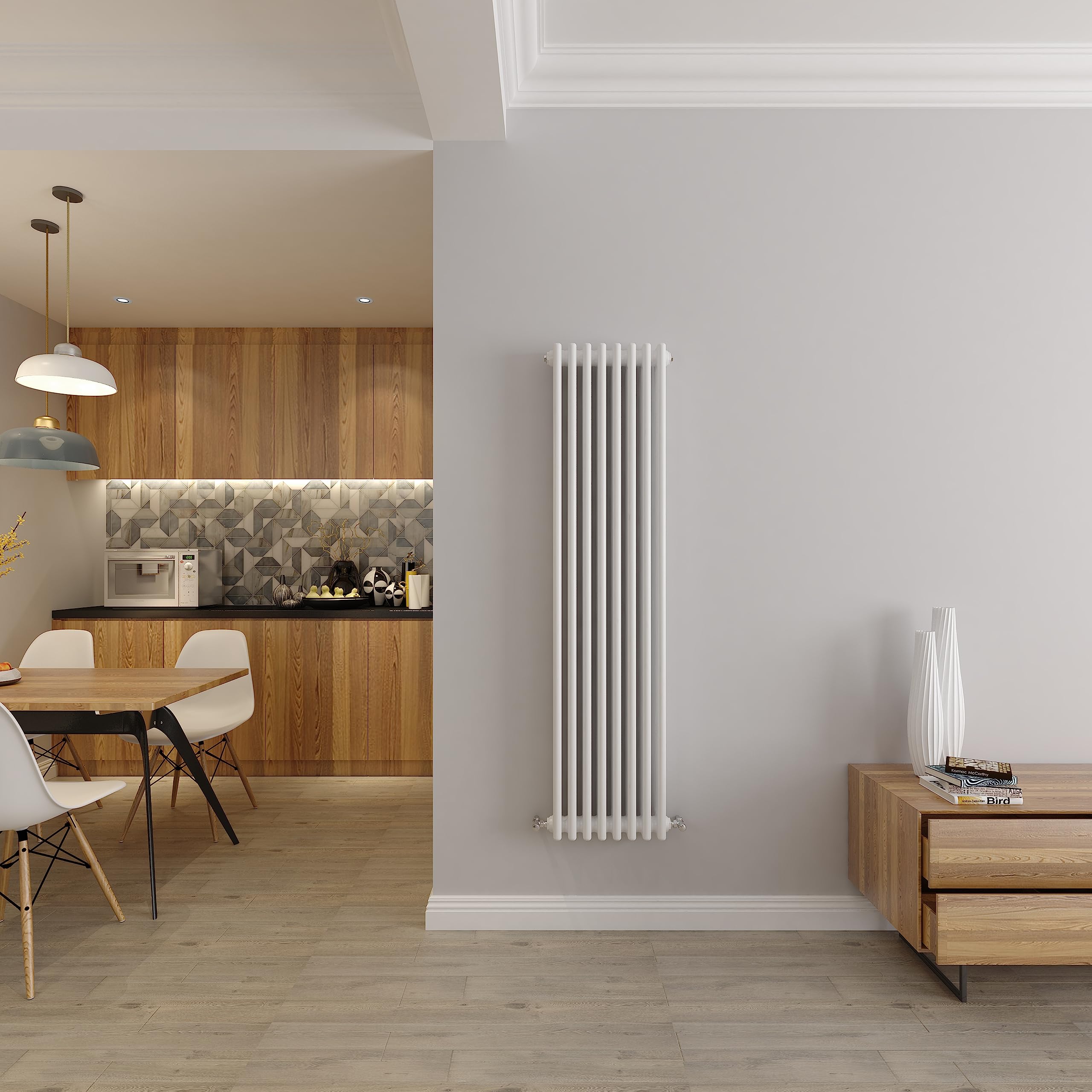 3 Column Radiators Cast Iron Style Central Heating Vertical Radiator White 1500x380mm Perfect for Kithcen, Living Room, Bathroom