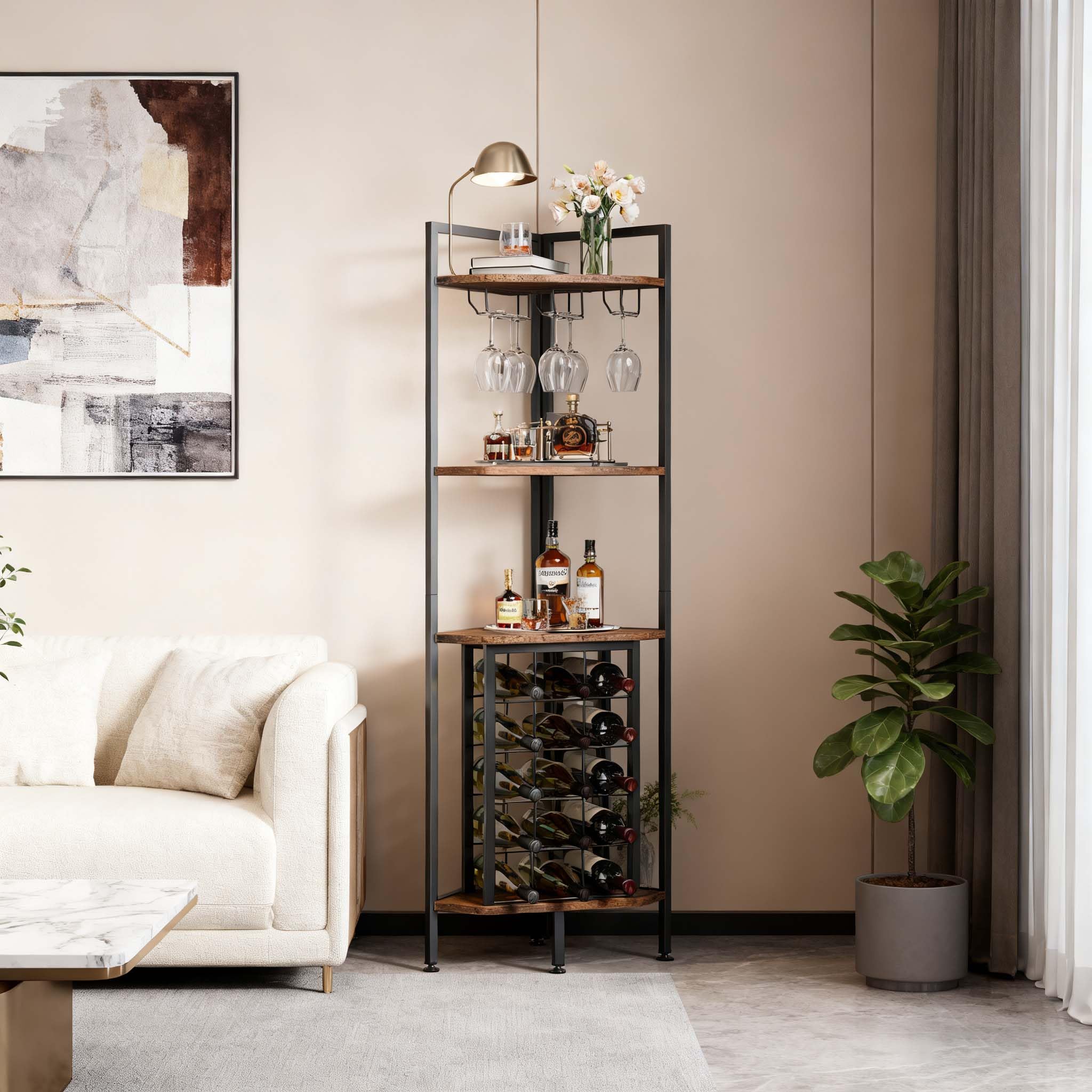 Warmiehomy Wine Racks Free Standing Mini Bar Drinks Cabinet For Home Bar Living Room Bedroom Kitchen, 3-Tier Trapezoidal Liquor Stand With Bottle Display Shelf, Glass Holder And Fences - View #2