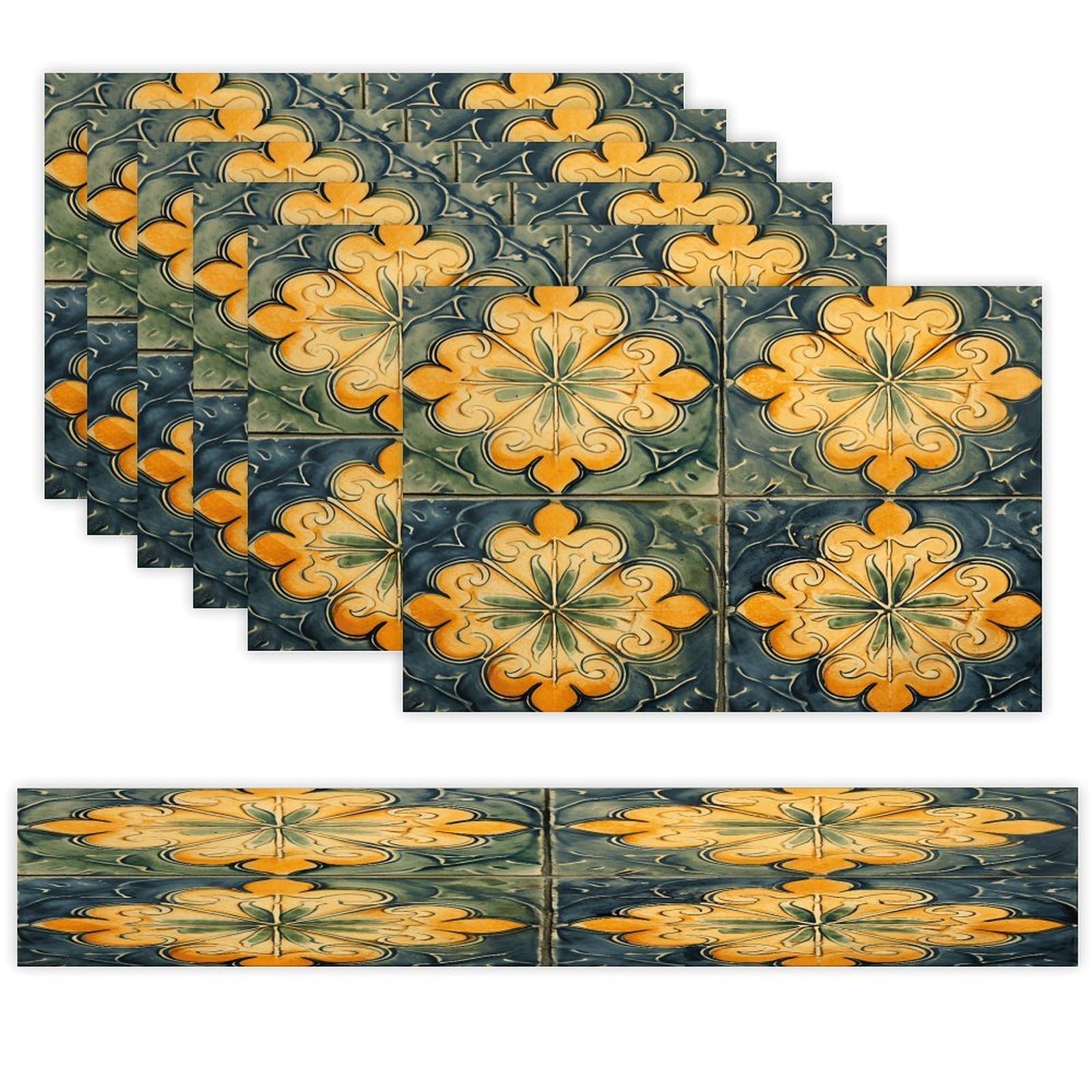 with Orange Pattern Table Runner and Placemats Set of 6 Heat Resistant Washable Linen Place Mats Farmhouse Long Table Runner Xmas Kitchen Table Mats Art Dining Table Decor for Daily Use
