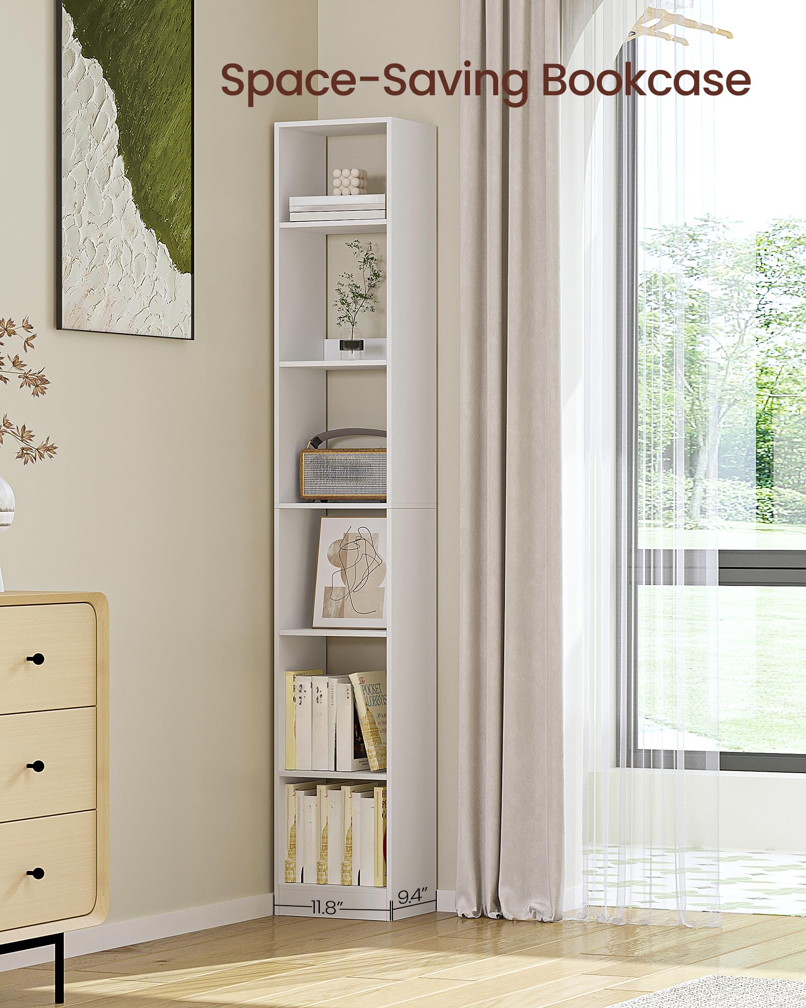 Libreria Hzuaneri Con 2 Ante E 6 Ripiani | Dimensioni 24x48x169,2 Cm | Carico 110 Kg | Pannello Truciolare Bianco | Ripiano Regolabile E Cavi Passanti