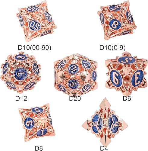 Miniatura 2 de DND - Juego de dados de metal hueco hecho a mano, 7 piezas de dados poliédricos, juego de dados DND RPG MTG, juego de dados para juegos de rol,