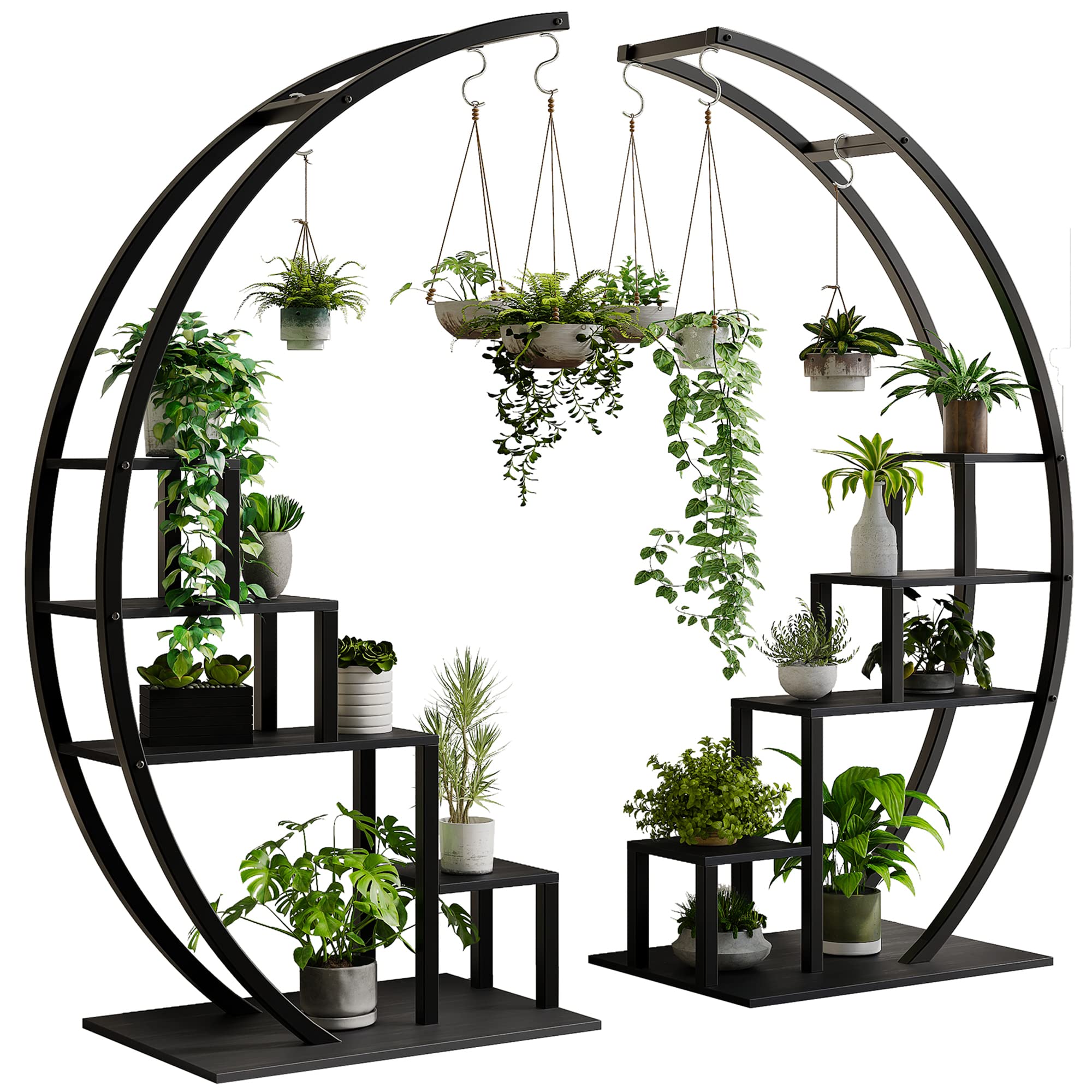 Lot De 2 étagères à Plantes Demi‑Lune 5 Niveaux Métal