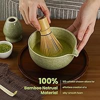Vista 4 de Matcha Whisk Set, Ceramic Bowl Matcha Kit & Handcrafted Bamboo Chasen, Complete 5 Pcs Matcha Set Whisk and Bowl, Stainless Steel Sifter, Bamboo