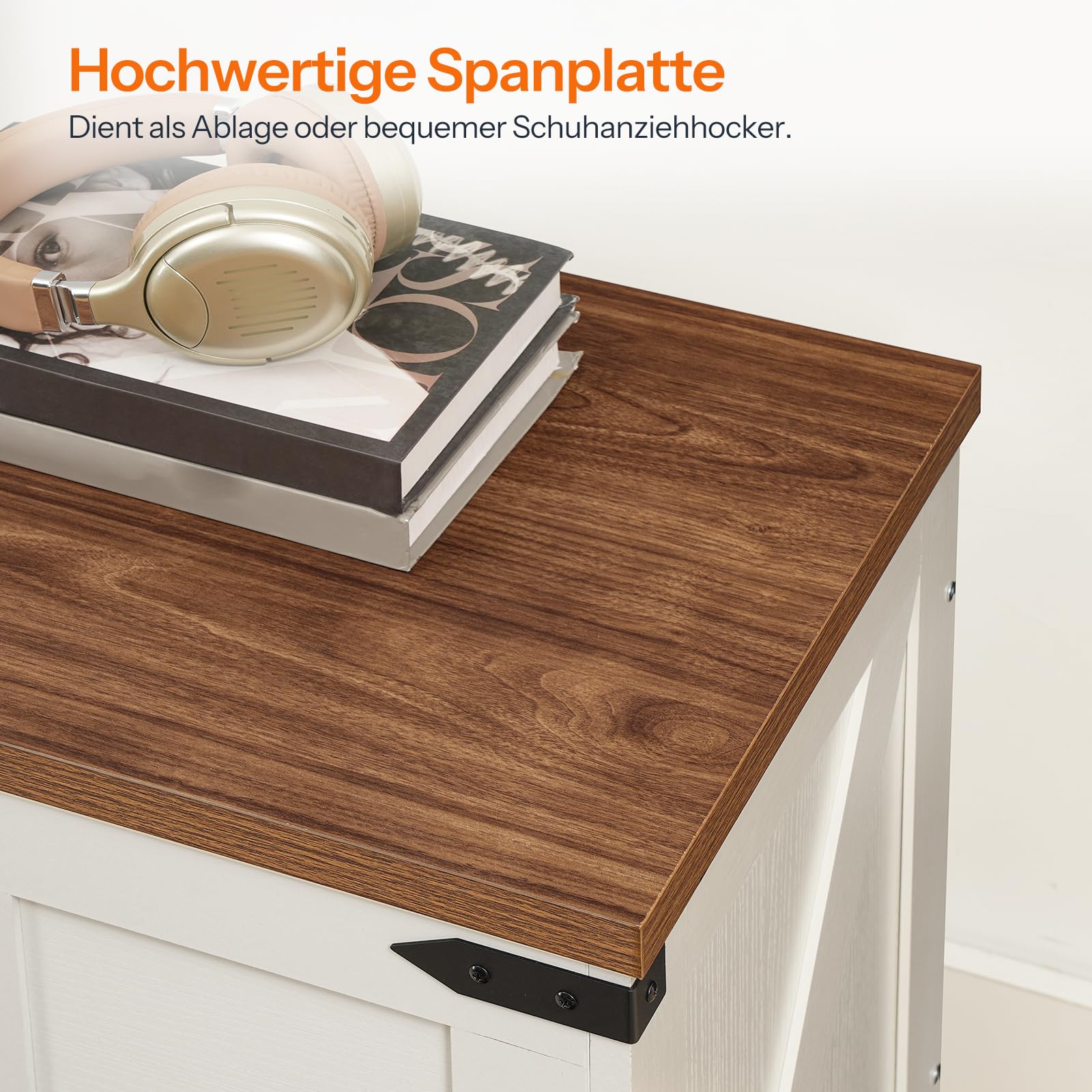 HOOBRO Sitzbank mit Stauraum, Truhen mit Deckel, Spielzeugkiste groß, Schuhbank mit 2 Sicherheitsscharniere, aufbewahrungsbox, 100 x 39 x 50 cm, für Flur, Schlafzimmer Weiß und Walnuss EWH500CW01