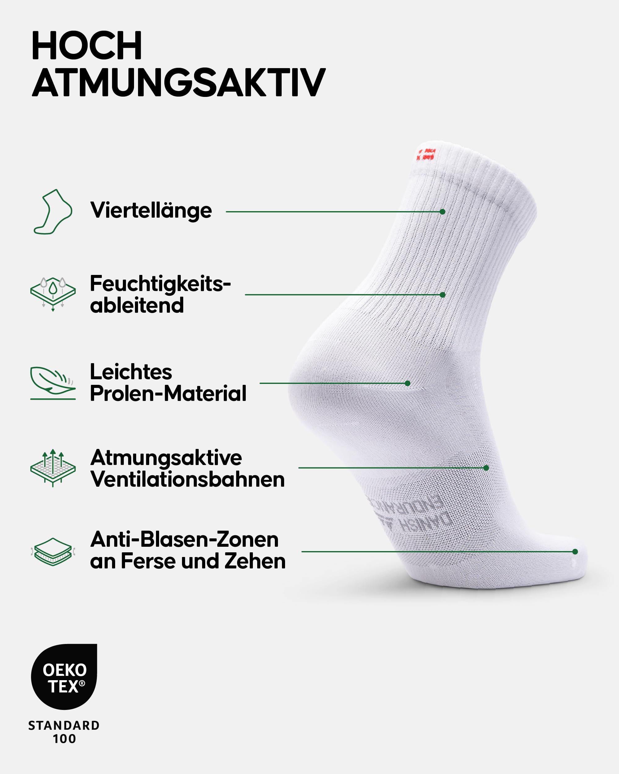 DANISH ENDURANCE Quarter Pro Sportsocken, Halbhohe Trainingssocken, Funktionssocken, Schweißableitend & Atmungsaktiv, Damen & Herren, 3 & 5 Paar