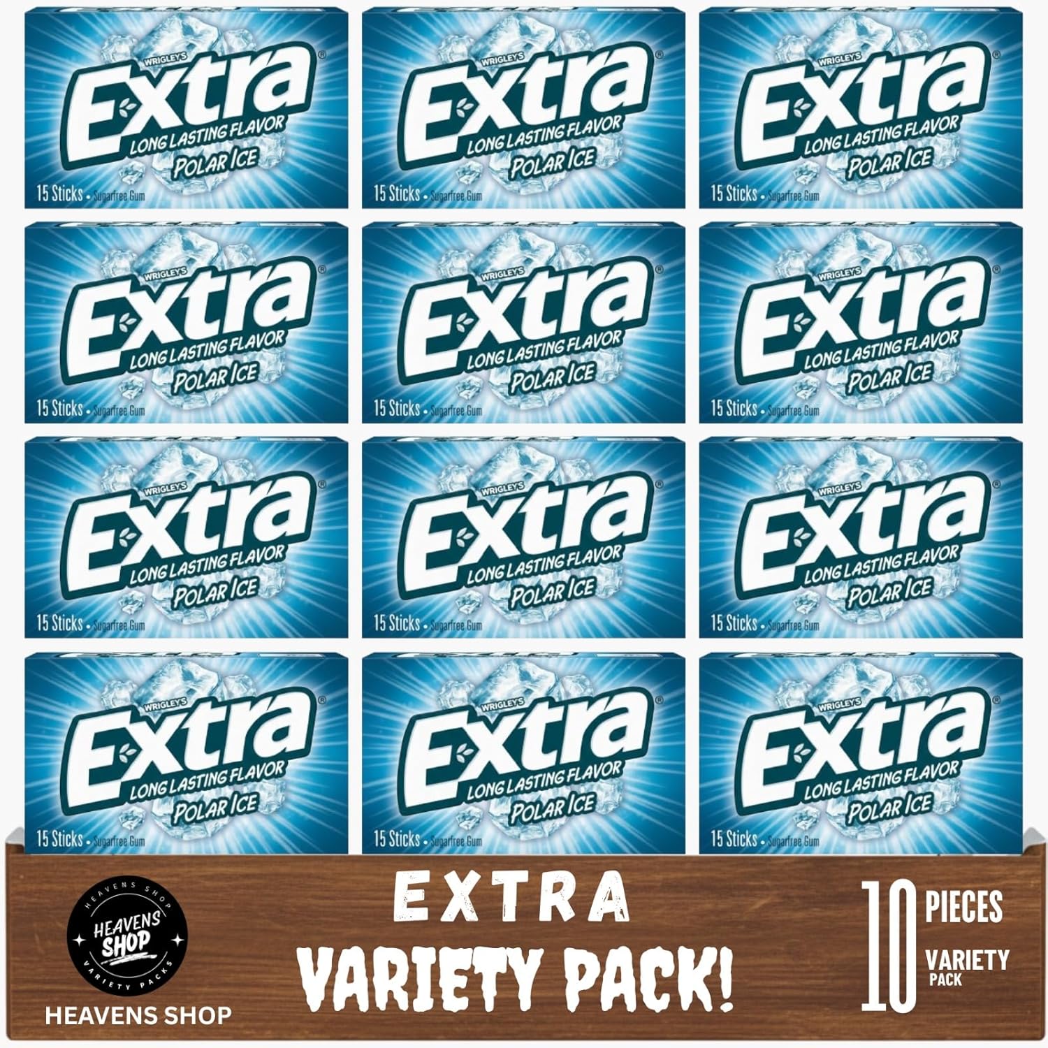 Chicle Heavens Shop Extra Polar Ice Sin Azúcar Sabor Menta, Pack de 10