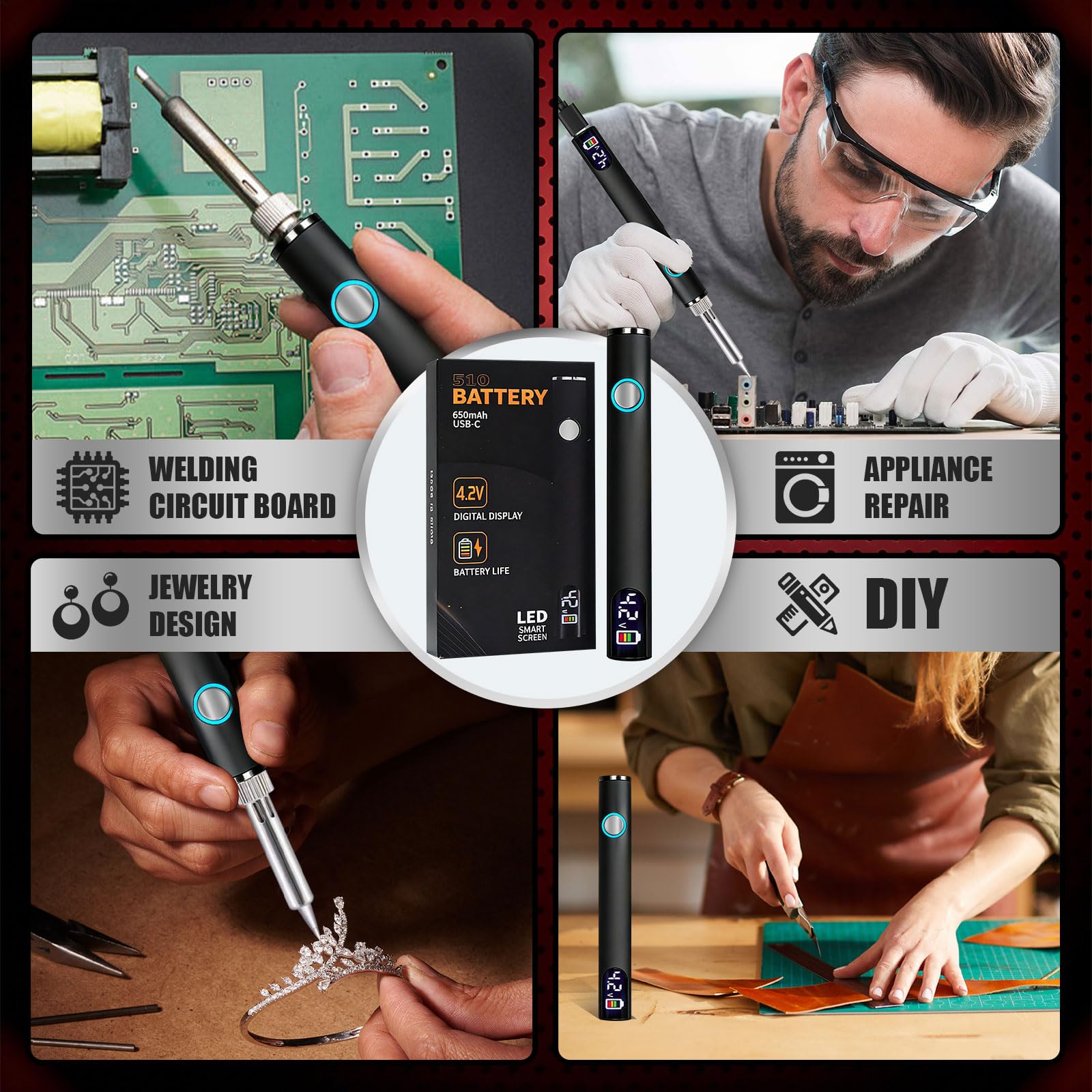 Bolígrafo de soldadura de rosca 510, juego de bolígrafos de soldadura de alambre recargable portátil con pantalla LED, adecuado para reparación de electrodomésticos, reparación de componentes