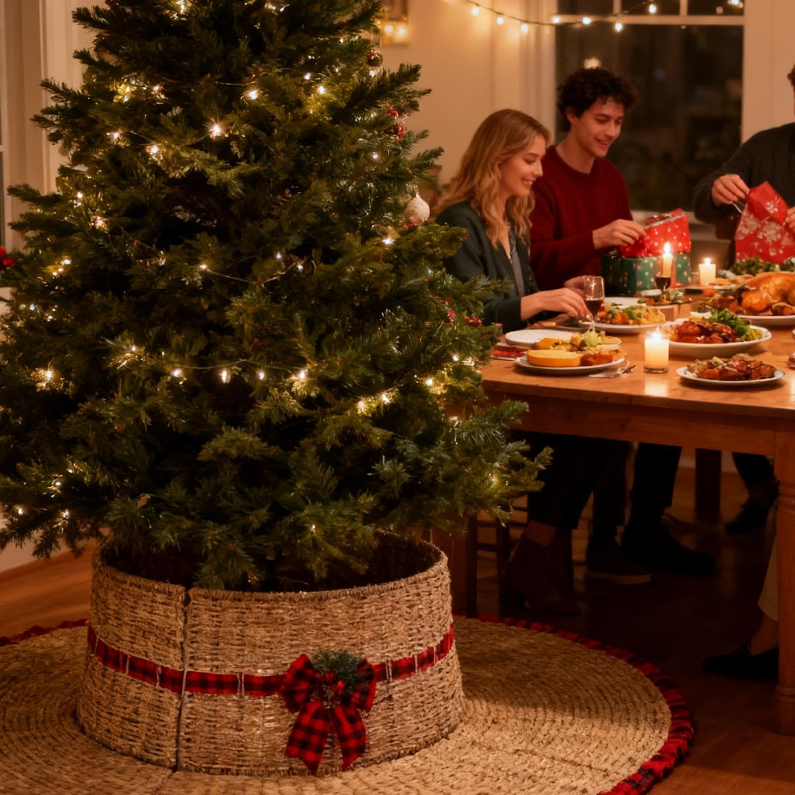 Copribase per albero di Natale 60x26cm Gonna Rustica in Rattan Intrecciato