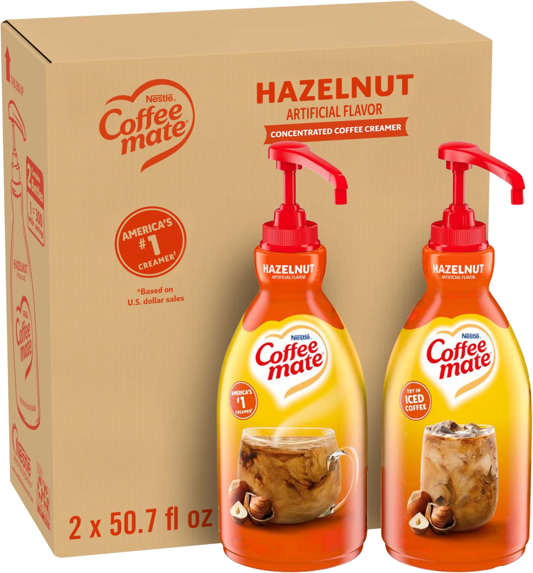 Coffee-mate Coffee Creamer, Hazelnut Pump Bottle, 1.5L (Pack of 2) by Coffee-mate