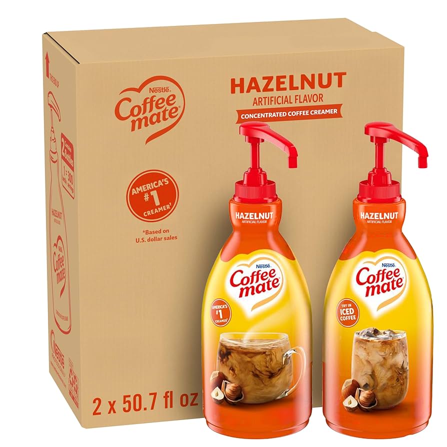 Liquid Coffee Creamer, Hazelnut, 1.5 L Pump Bottle, 2/Carton