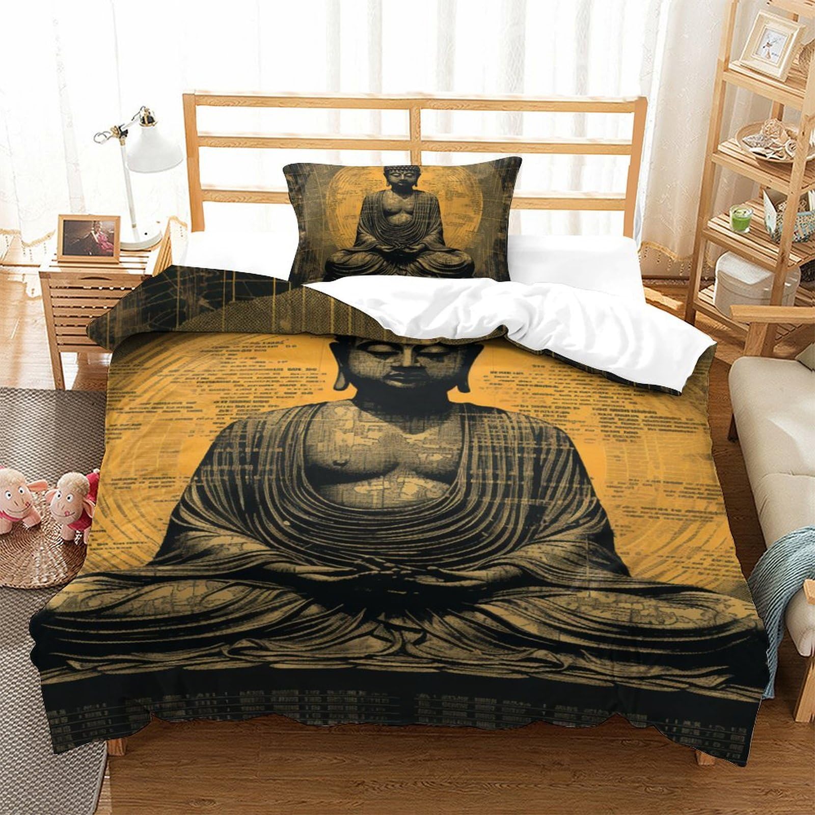 Parure de lit Bouddha 135x200 housse couette fermeture éclair ado adulte
