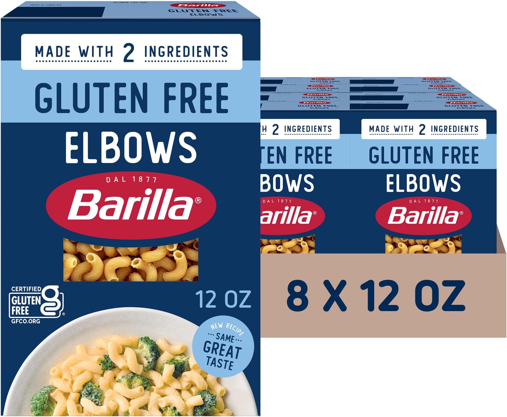 BARILLA Gluten Free Elbows Pasta, 12 Ounce (Pack of 8) - Non-GMO Gluten Free Pasta Made with Blend of Corn & Rice - Vegan Pasta