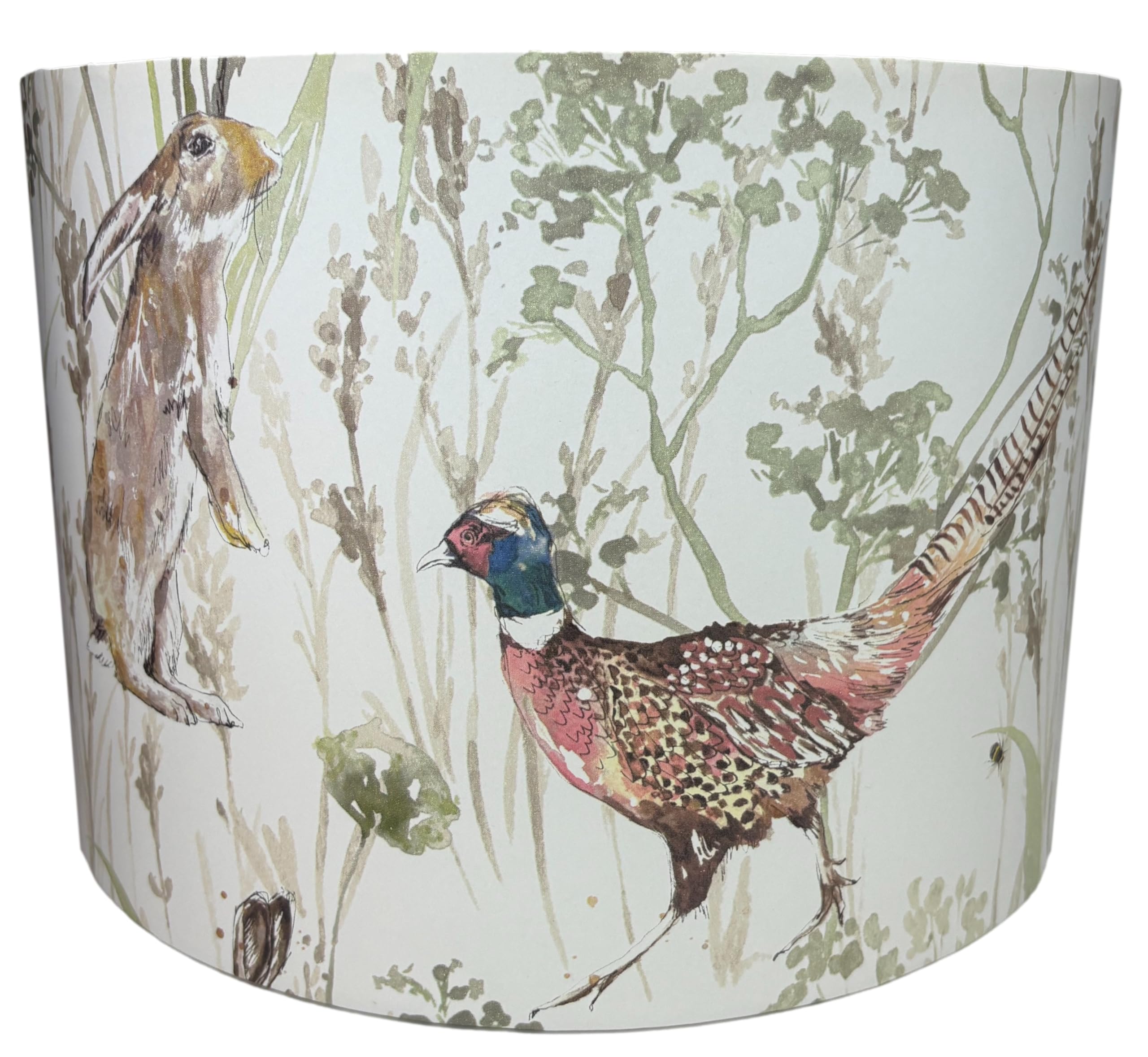 Lampshade Kings White Pheasant And Hare Lampshade For Ceiling & Table Lamps – Country Woodland Animal Light Shade