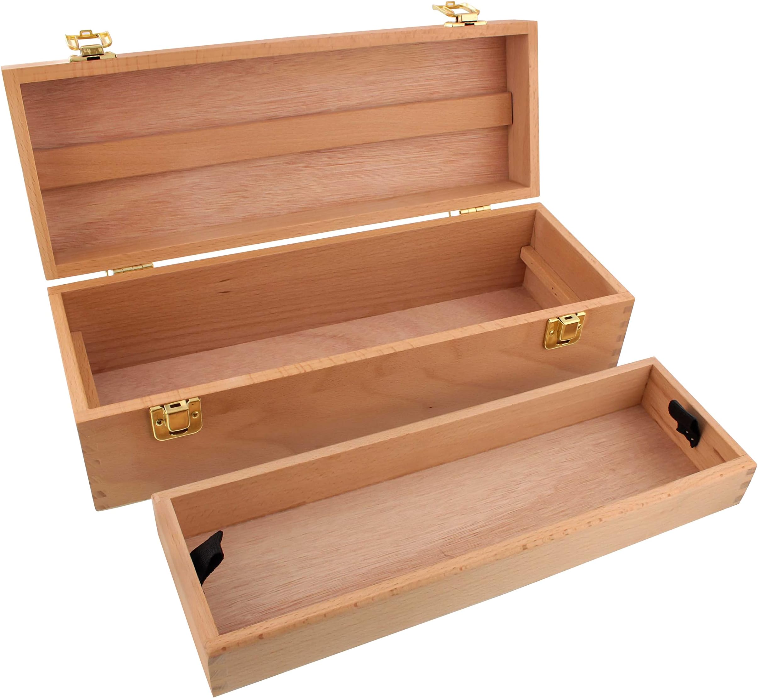 U.S. Art Supply Multi-Function Artist Tool Supply Box with Locking Clasps & Removable Tray - Wooden Art Box for Artist Supplies, Brushes, Pencils, Erasers, Tool Storage Organizer Case