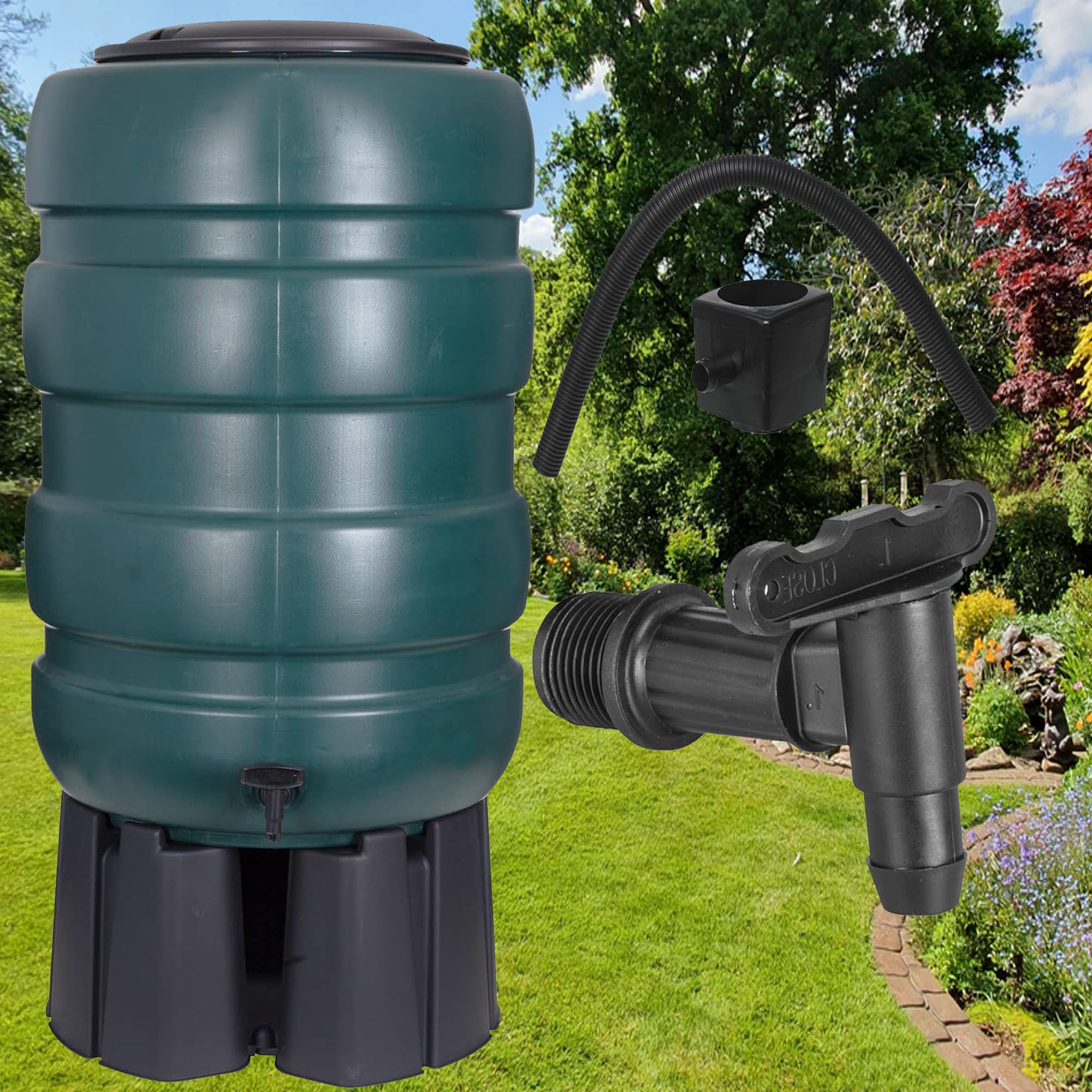 Extra Large Water Butt 250L Traditional Barrel Design Rain Water Collector With Stand & Tap