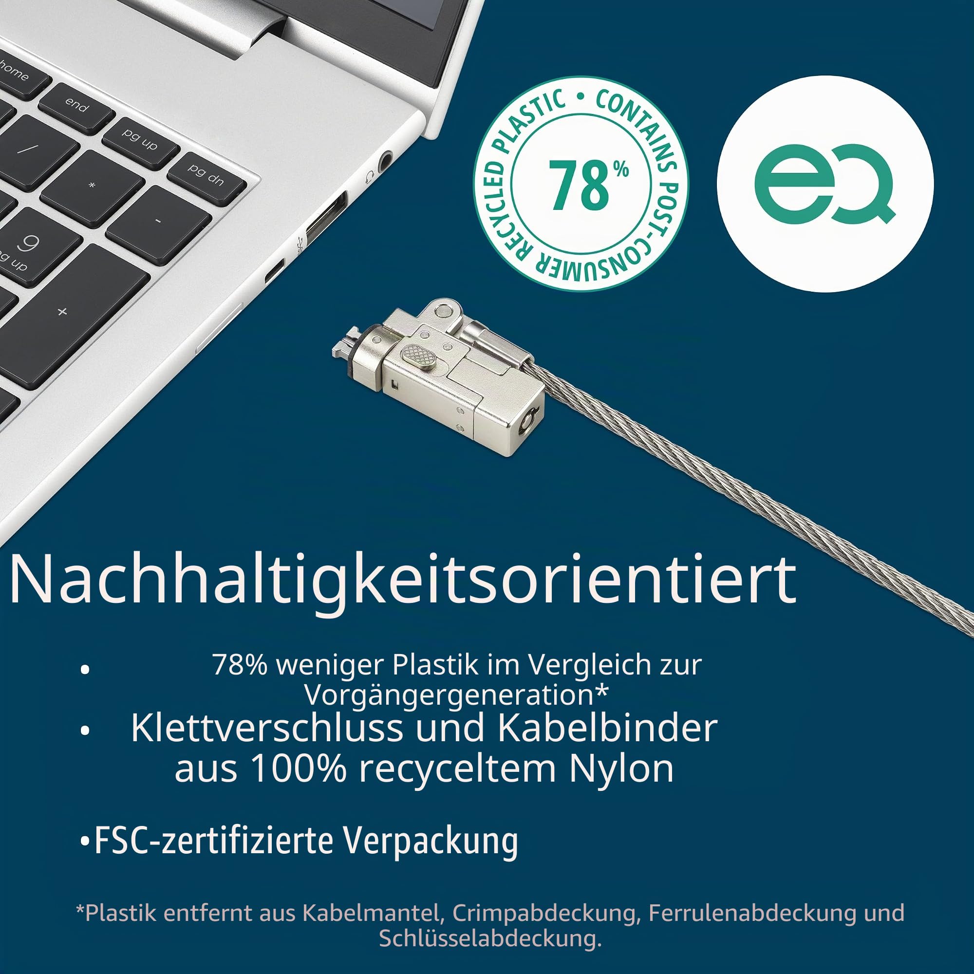 Kensington Slim NanoSaver 2.0 EQ Notebook-Schloss & Schlüssel, abschließbares Sicherheitsband für ultradünne Notebooks, universelle Passform, 1,8 m starkes Karbonstahlkabel (K60630WW)