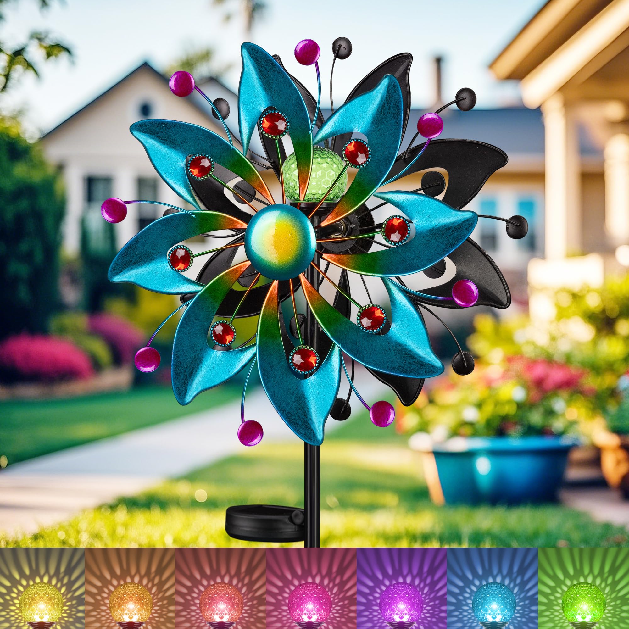 Amazon.com: Solar Wind Spinners Outdoor - 58.8 inch Large Metal