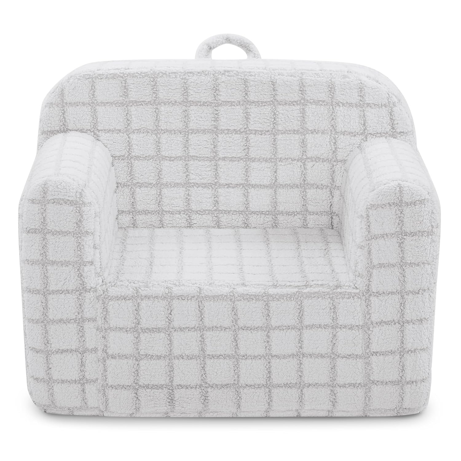 Delta Children Checkered Cozee Chair Grey - Cozy Kids Foam Armchair, Portable & Washable for Playroom, Bedroom, Ages 18m+