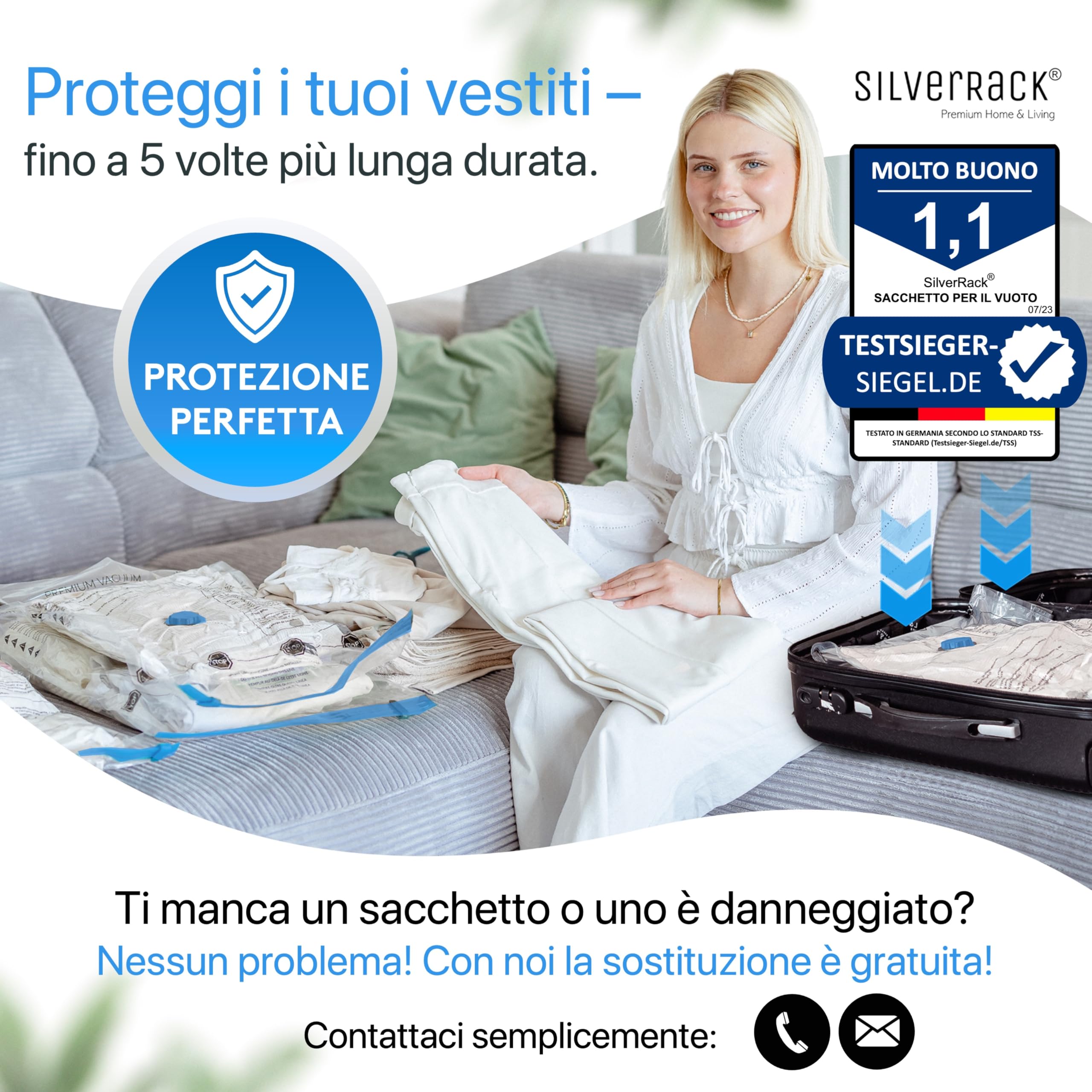 SilverRack Set di Sacchetti Sottovuoto [6 Pezzi] in 2 Misure (3x 60x80 cm / 3x 80x100 cm) - Per Abbigliamento e Piumini