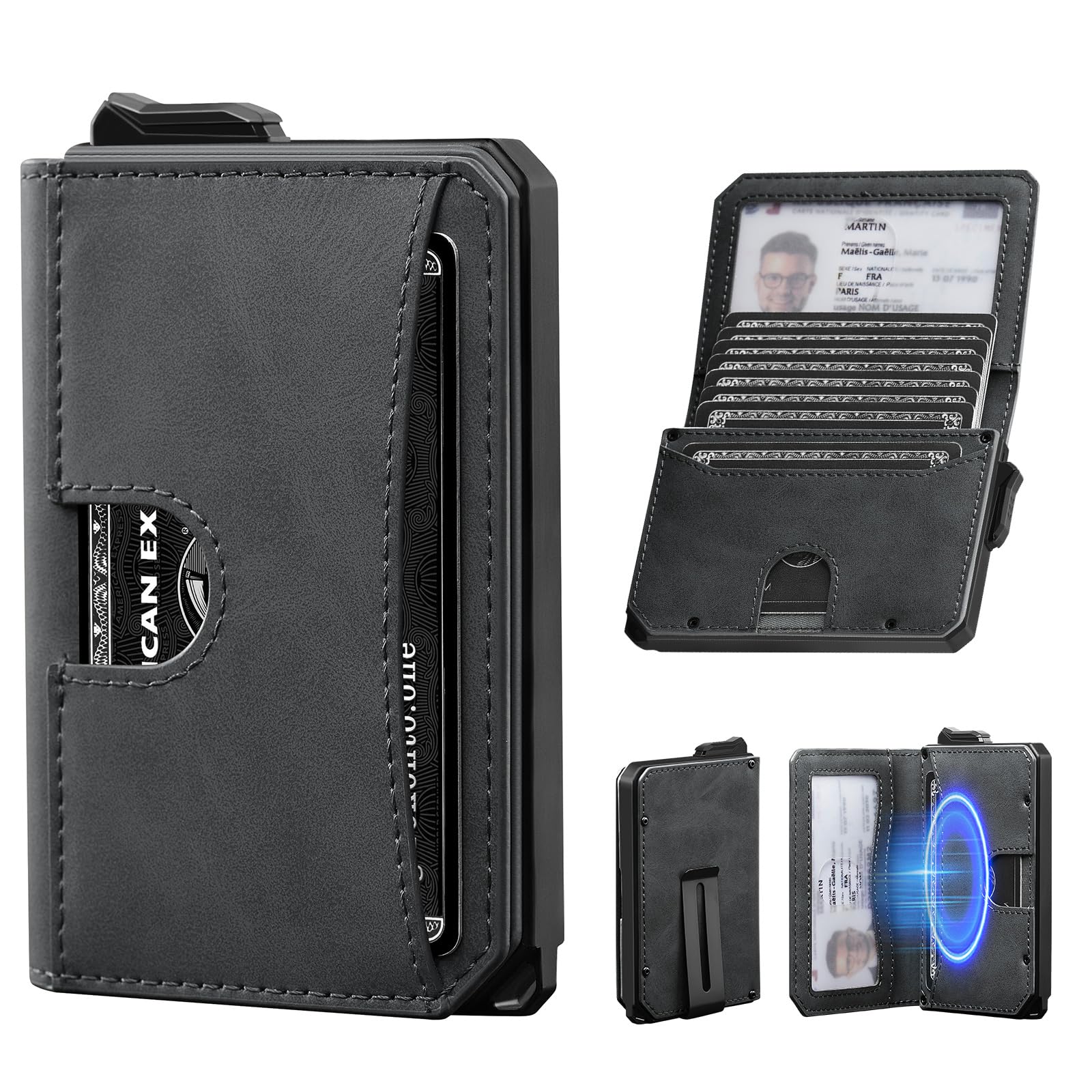 MYSHION Geldbörse Herren Bifold mit Geldclip, Slim Wallet mit RFID-Schutz, Pop-Up Portmonee Kartenetui Herren, Smart Kreditkartenetui für bis zu 12 Karten (Grau)