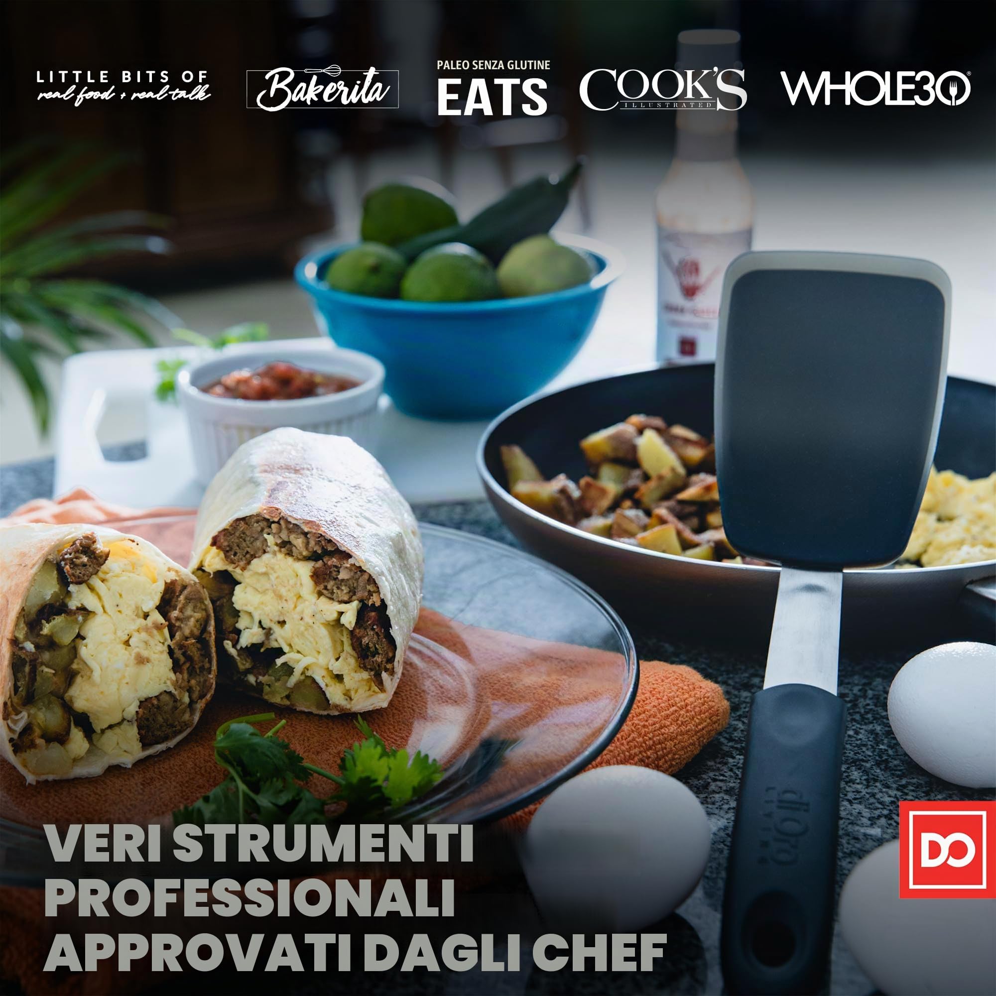 DI ORO® - Serie Chef - Spatola standard in silicone e acciaio inossidabile - Resistente al calore fino a 315°C - La migliore paletta da cucina - Perfetto per uova e frittelle