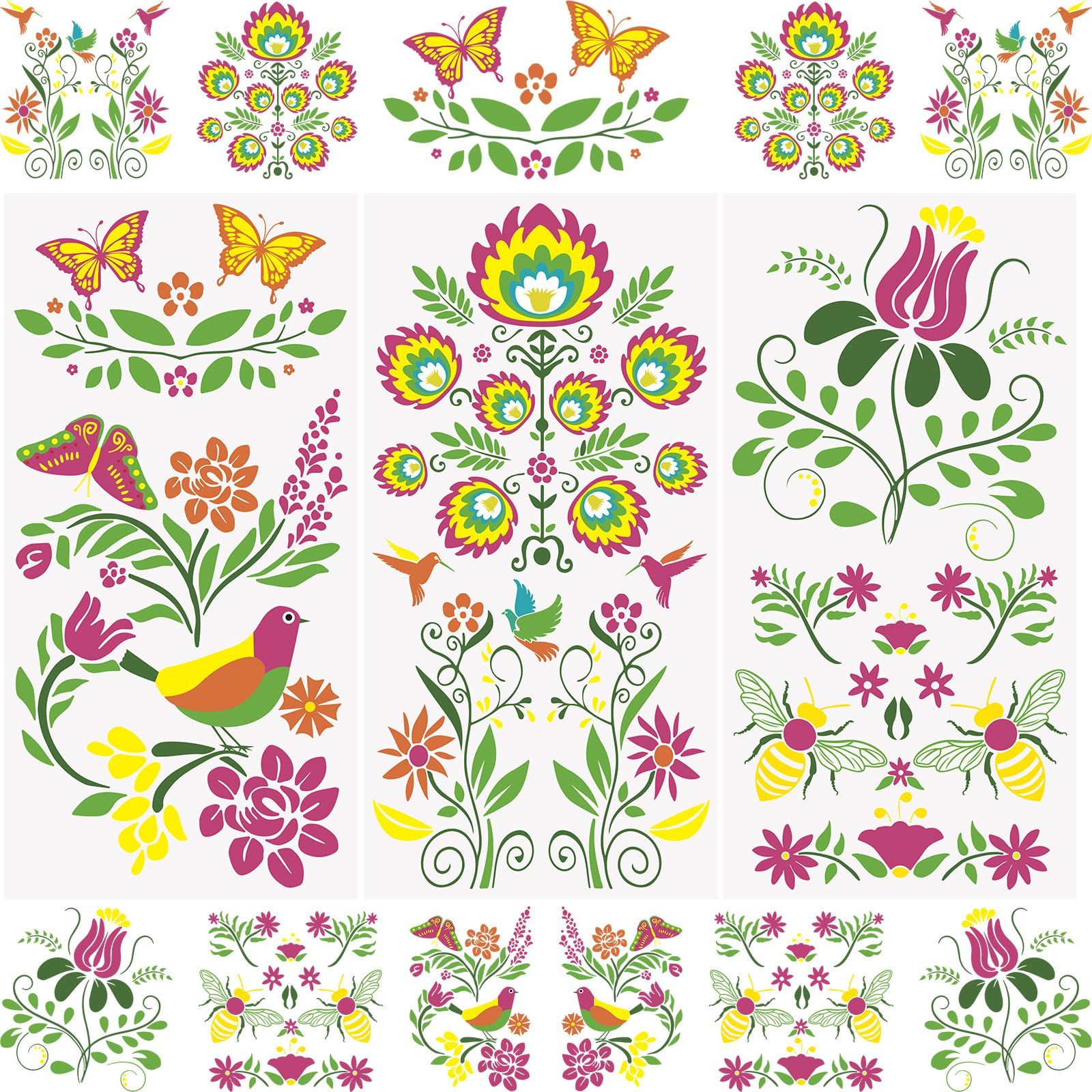 WANDIC 3 Sheets Rub on Transfer Sticker Bird Flower Line Pattern Decorative Decal Furniture Decorative for Photo Album,Postcard Scrapbooking,15 * 30cm
