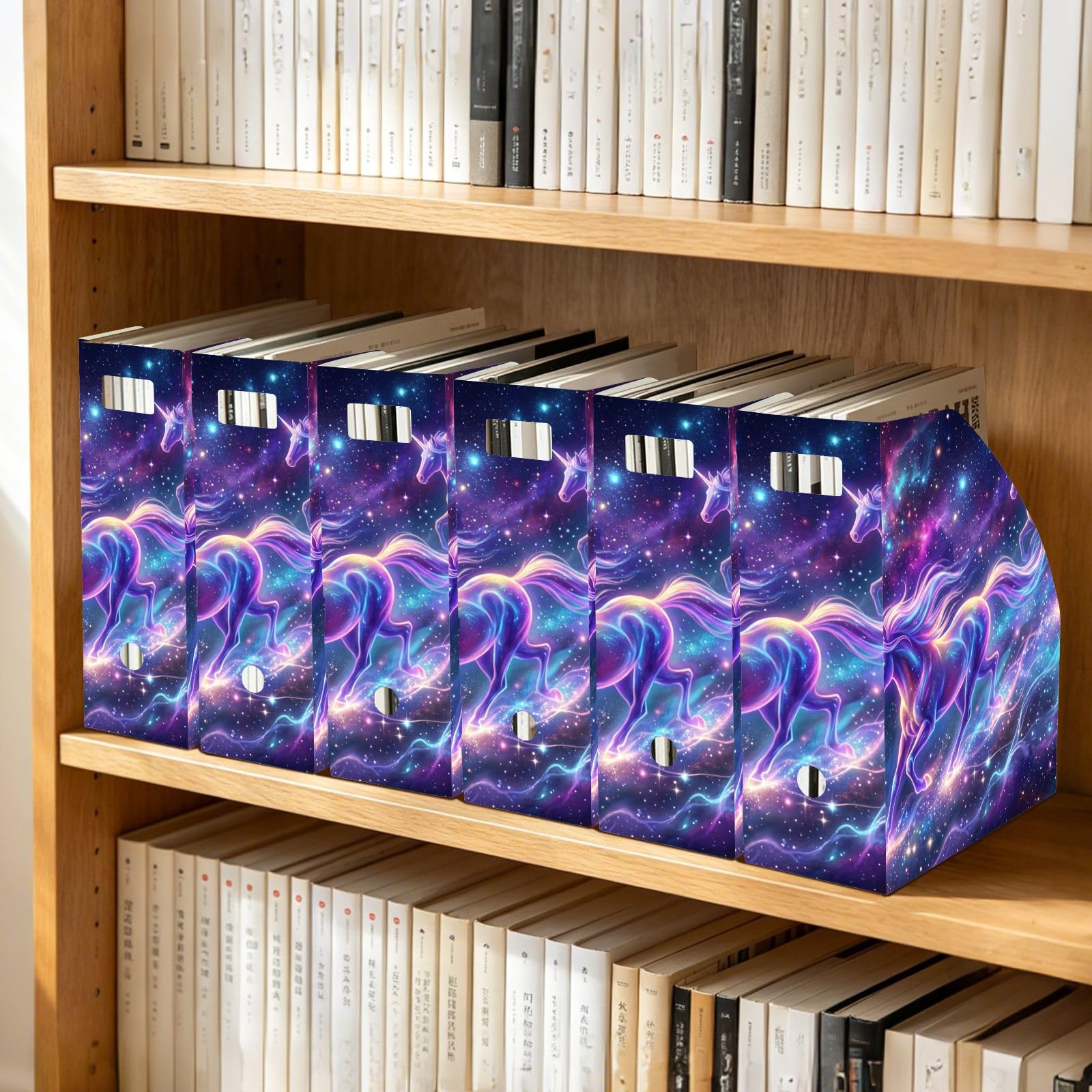 Zeitschriftensammler mit aufrechter Aufbewahrung, Neon-Einhorn-Design, Rosa
