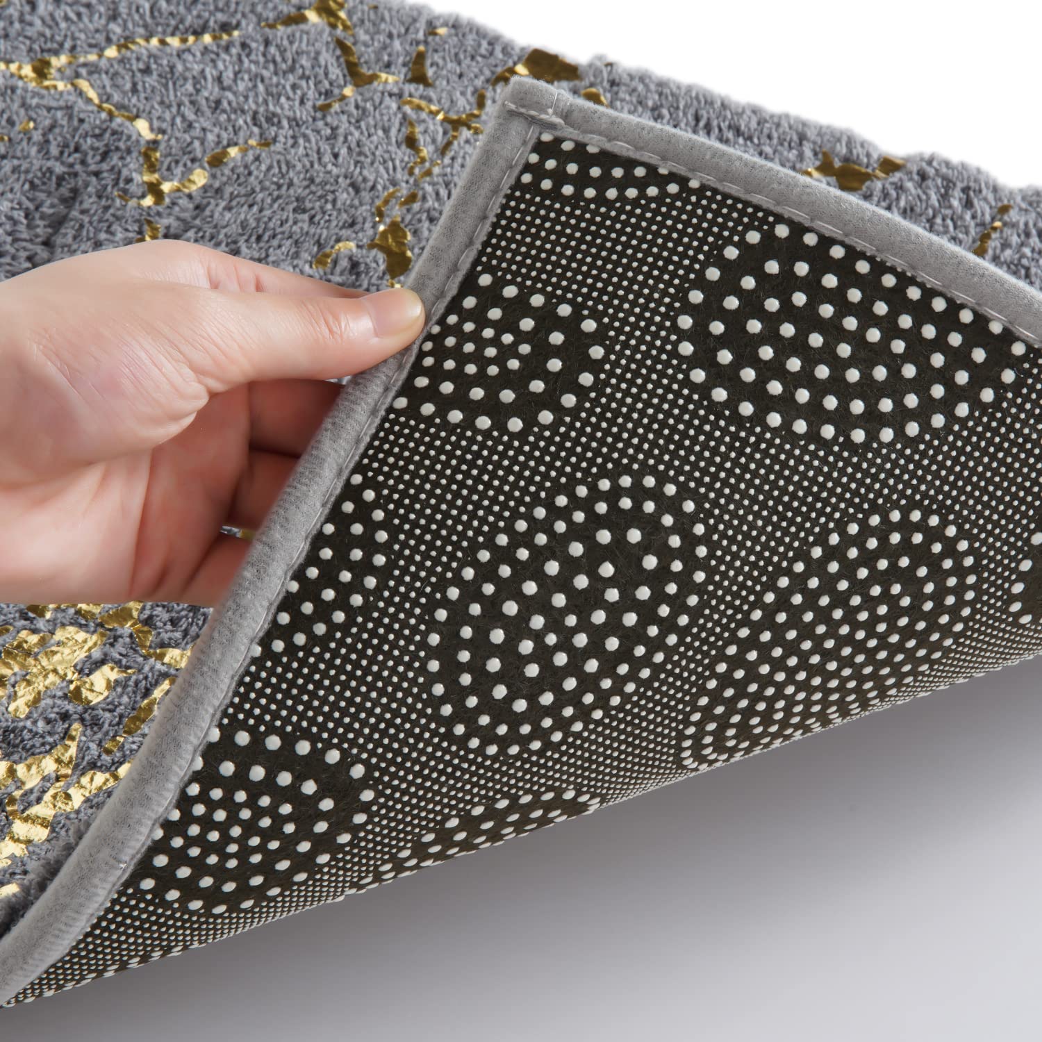 QJHOMO Badematte rutschfest waschbar Badvorleger, grau Badezimmerteppich, Gold dekorativer Teppich Luxus Bad Accessoires, weich Mikrofaser saugstark Badteppich für Badezimmer Badewanne, 60 x 120 cm