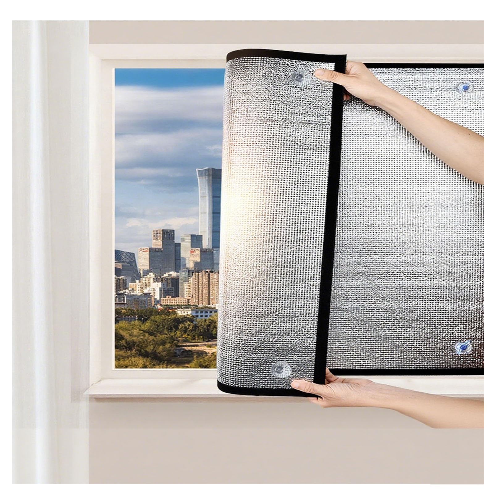 WXGZSKLV Blackout Sun Blocker Glass Films, Heat Reflective Anti Uv Privacy Protection Window Stickera, Reusable Double Aluminium Foil, Thermal Insulation Film No Glue No Stick(80cm x 90cm)