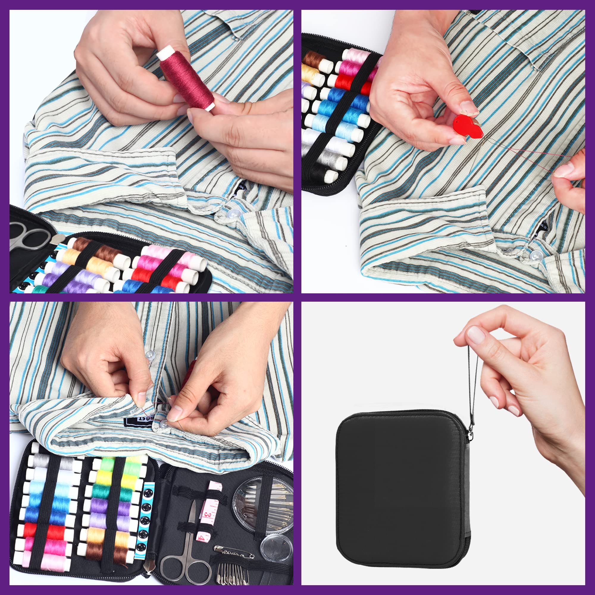 AUERVO Sewing Kit, Mini Sewing Kits 87PCS Thread and Needles Set for Adults, DIY,Home, Travel & Emergency with Compact Small Black Zipper Case — view 5