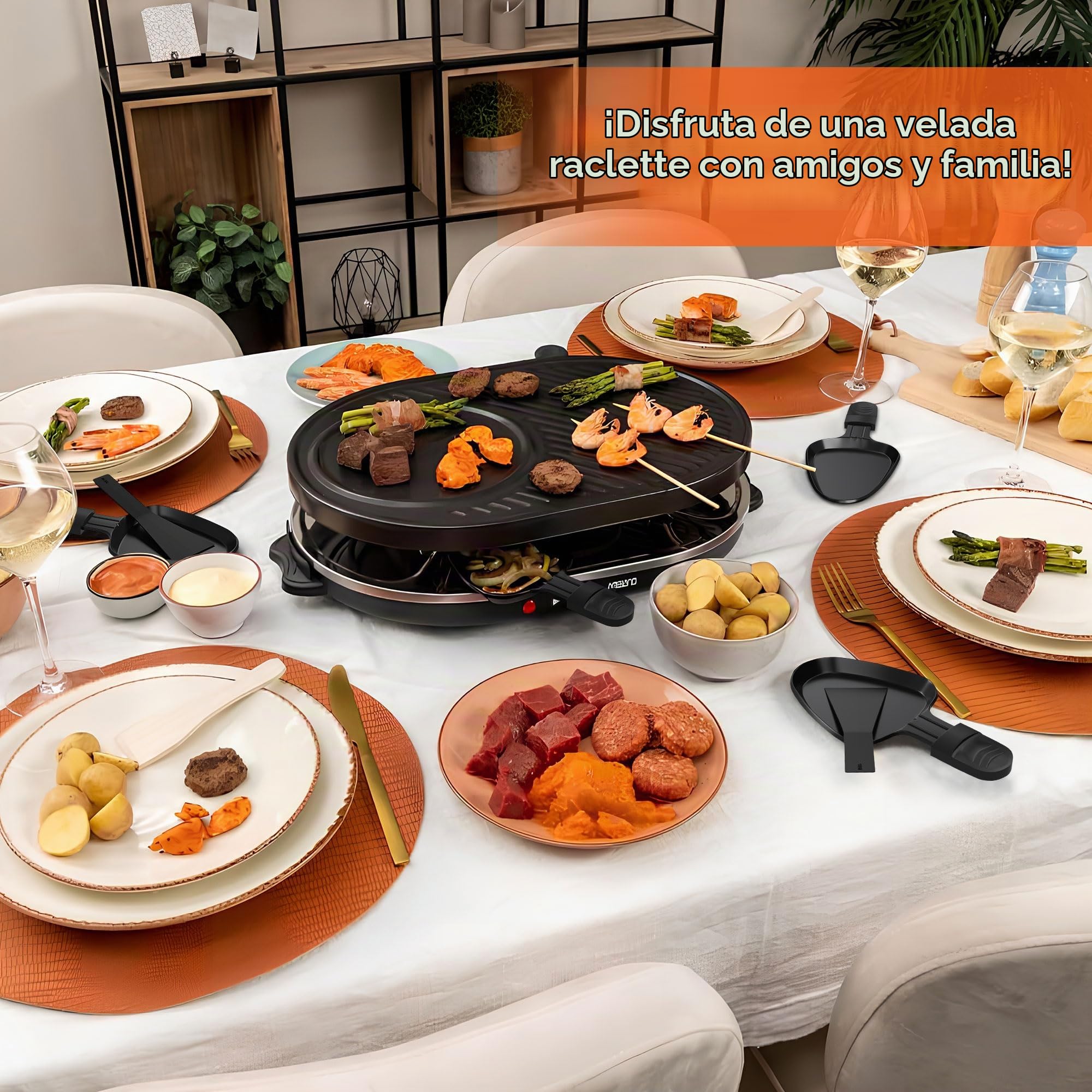 Yoassi 8 Piezas Mini Sartenes de Raclette, Sartenes con Revestimiento Antiadherente Triangular para Raclette - Accesorios de Raclette Grill Con 4 Paletas de Nylon y Mangos Aislantes de Negro