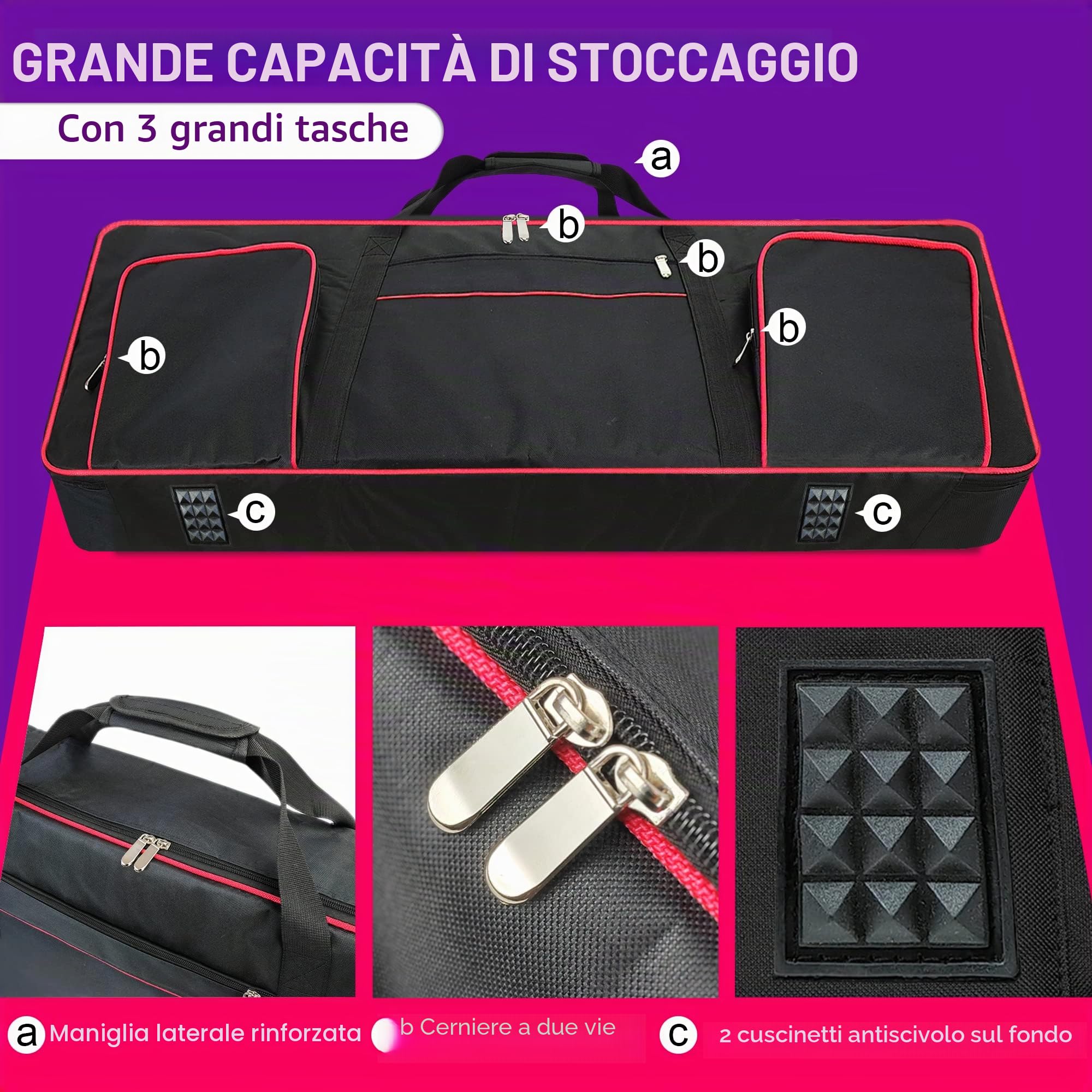 Custodia per tastiera 61 tasti impermeabile tessuto Oxford 600D imbottita 101,6 x 40,6 x 15,2 cm nero