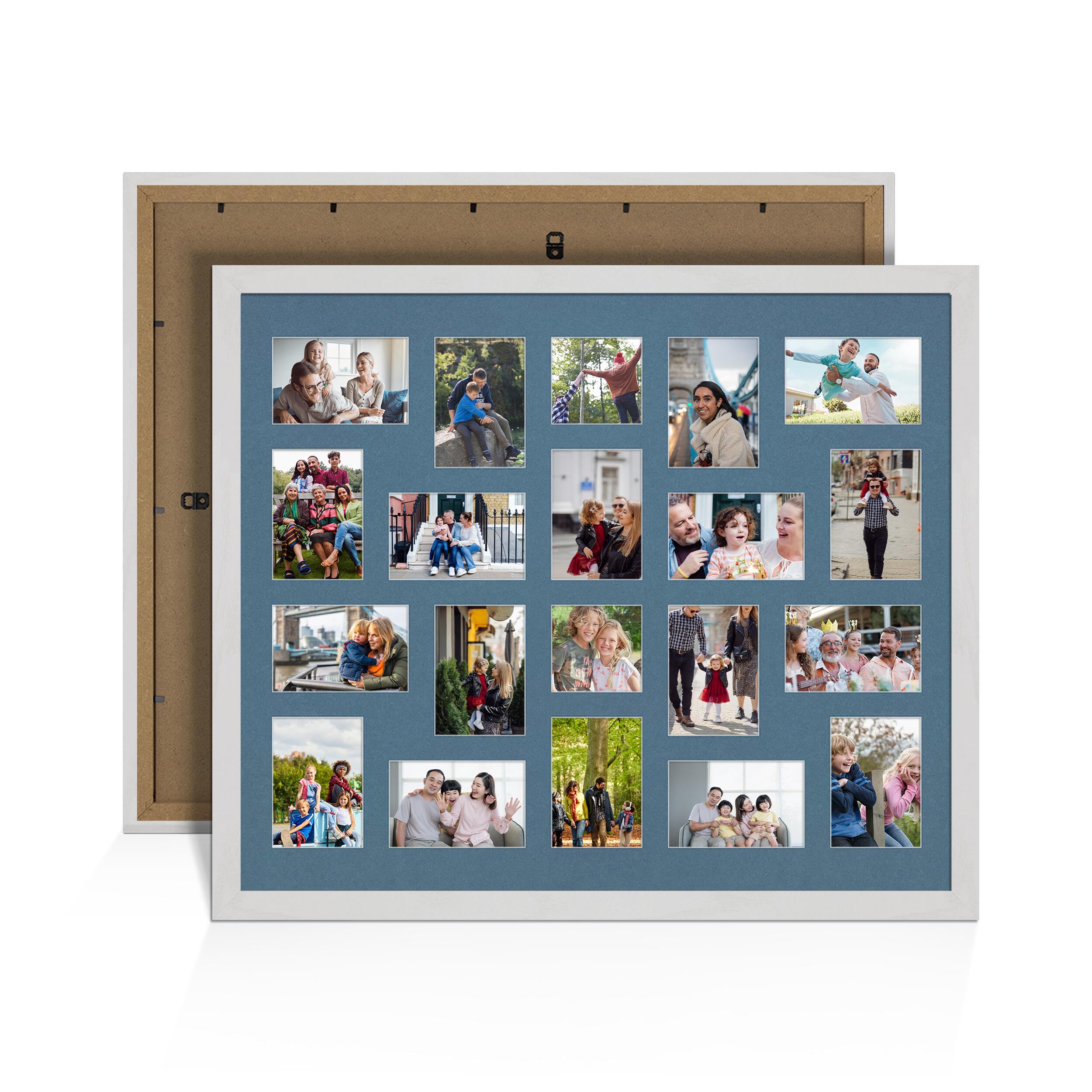 Alison Kingsgate White Ash 80x70cm Photo frames for multiple pictures - 20 Apertures Collage Frame with Pompadour Mount- Holds (18x) 6x4 & (2x) 4x4 Photos - Engineered Wood & Perspex — image 1