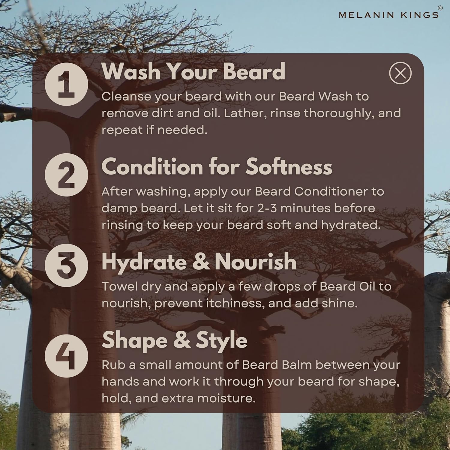 Melanin Kings Beard Balm for Black Men | 3 oz | Ancient African Ingredients | Specialized formula for black men s Kenyan Sandalwood Scent - Image 6