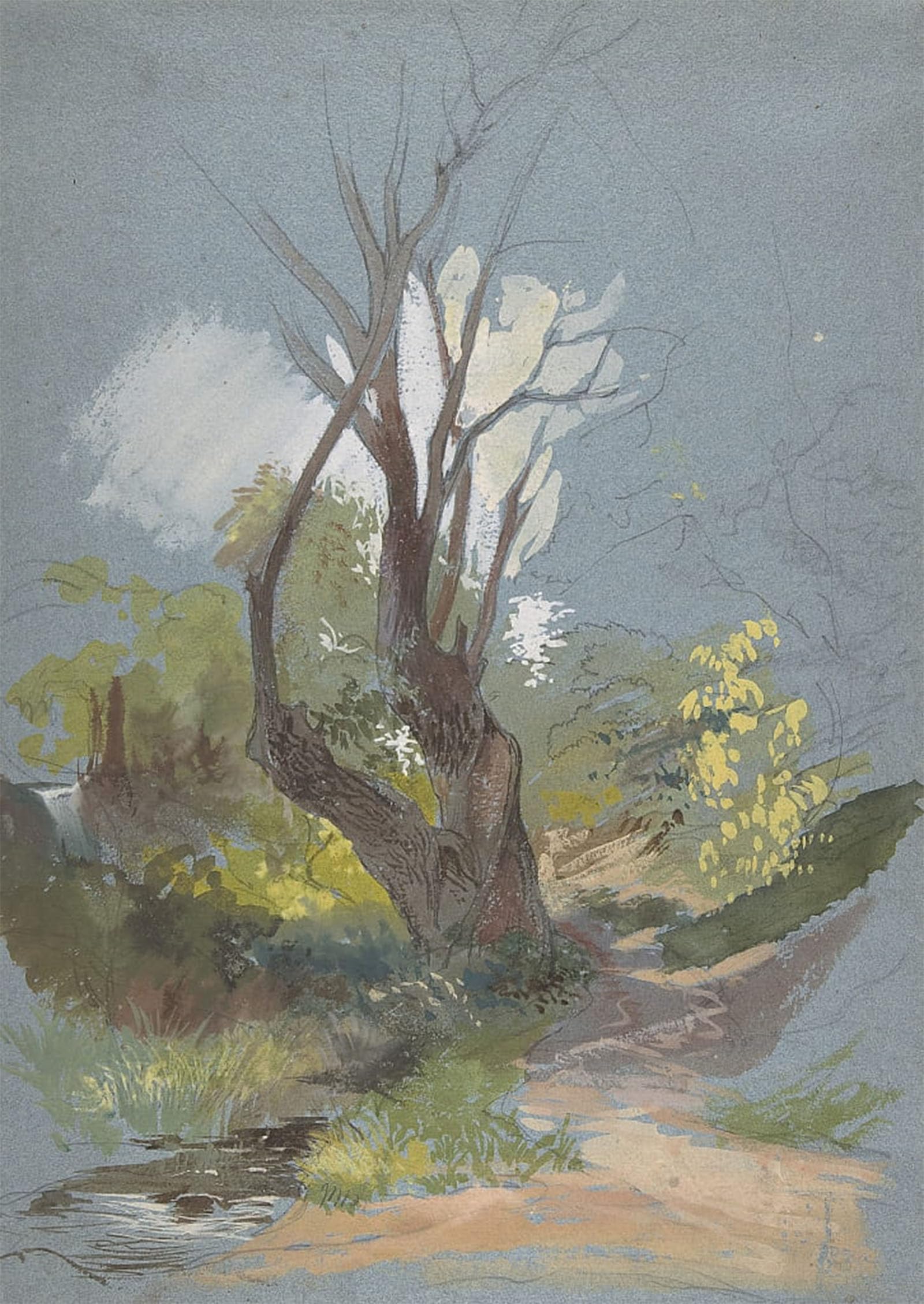 SERENDIPITP Abstract Painting Mural Print Picture Wall Decor Painting Mountain Path with a Tree by Friedrich Nerly Vintage Wall Artwork for Home Decor 60x90cm