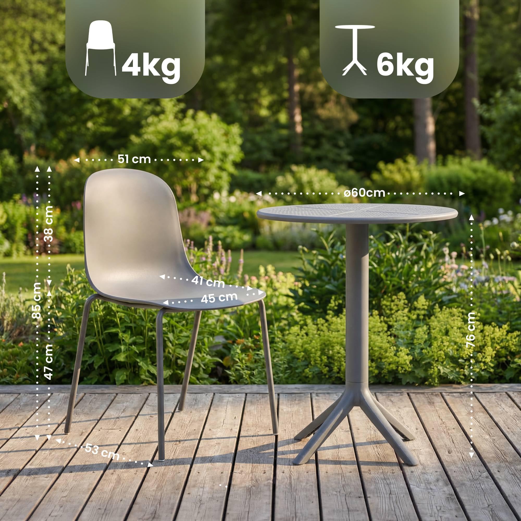 CLP Set da giardino Torin con 2 sedie e tavolo, per interno ed esterno, plastica resistente alle intemperie, impilabile, balcone, terrazza Colore:grigio scuro
