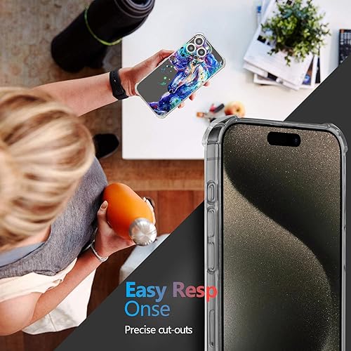 Vista 309 de Roemary Funda púrpura para iPhone 14 Pro Max con diseño de caballo azul, patrón de acuarela con protector de pantalla